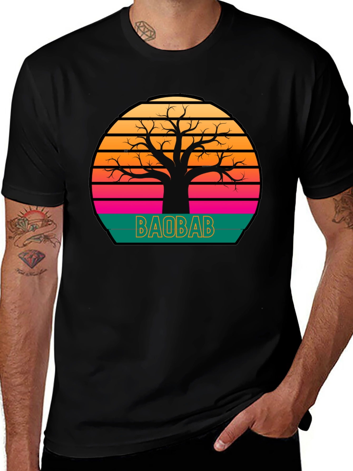 Baobab Tree Sunset Graphic Tee - Retro Style
