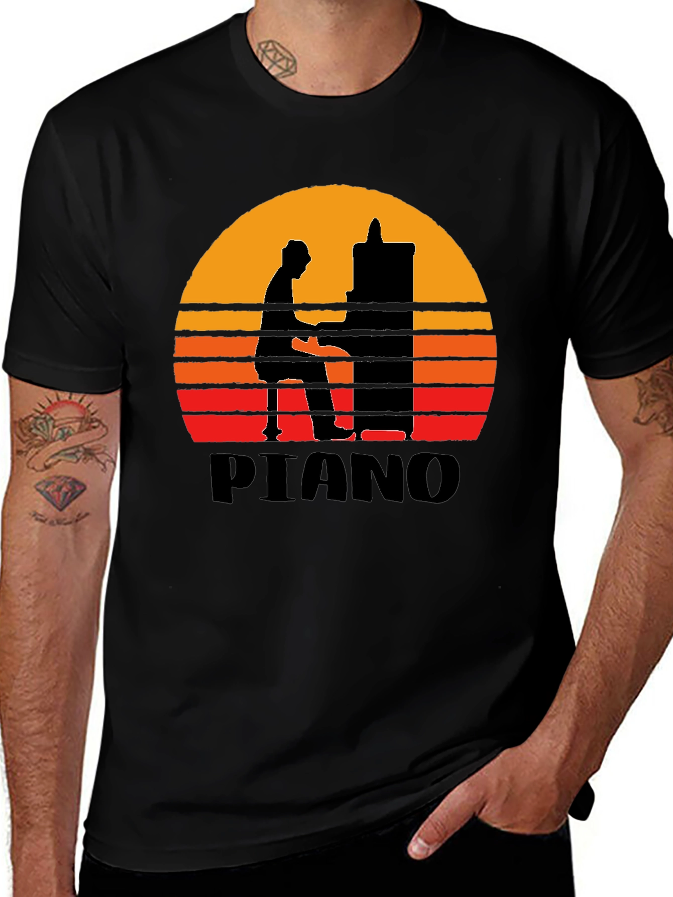 Variant 19 of Sunset Piano Silhouette Graphic Tee - Musician T-Shirt