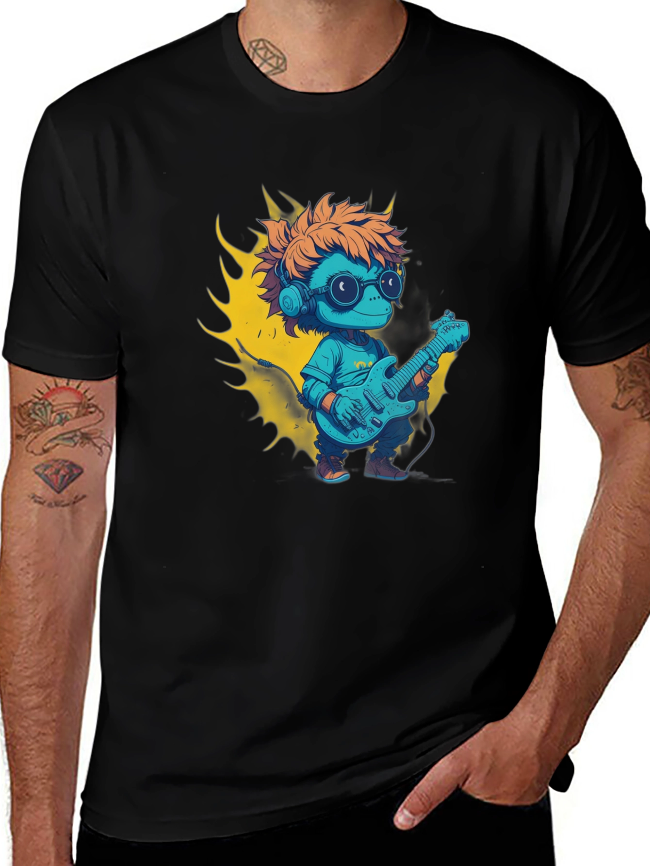 Variant 5 of Cartoon Lizard Playing Guitar Graphic Tee