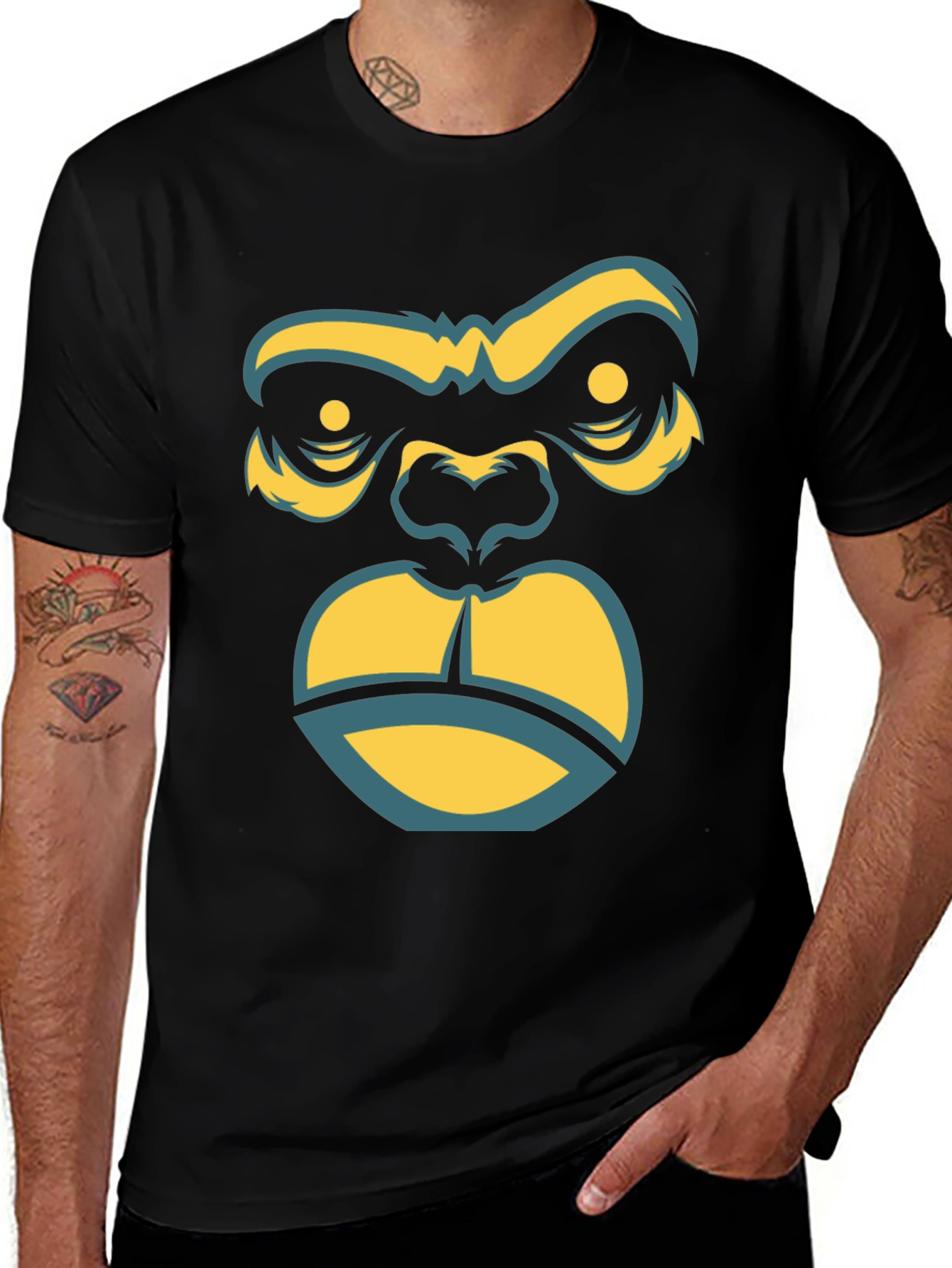 Variant 6 of Cool Gorilla Face Graphic Tee - Black Cotton T-Shirt