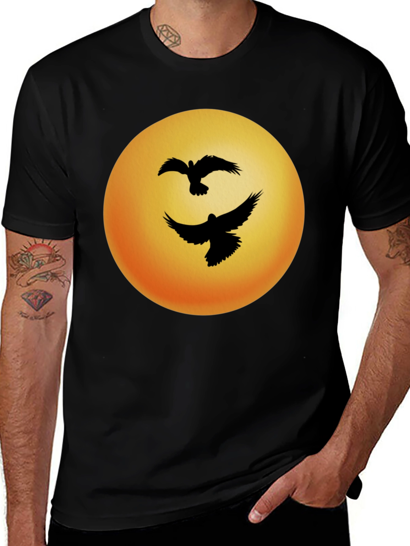 Variant 24 of Birds Sunset Graphic Tee - Black Cotton Blend
