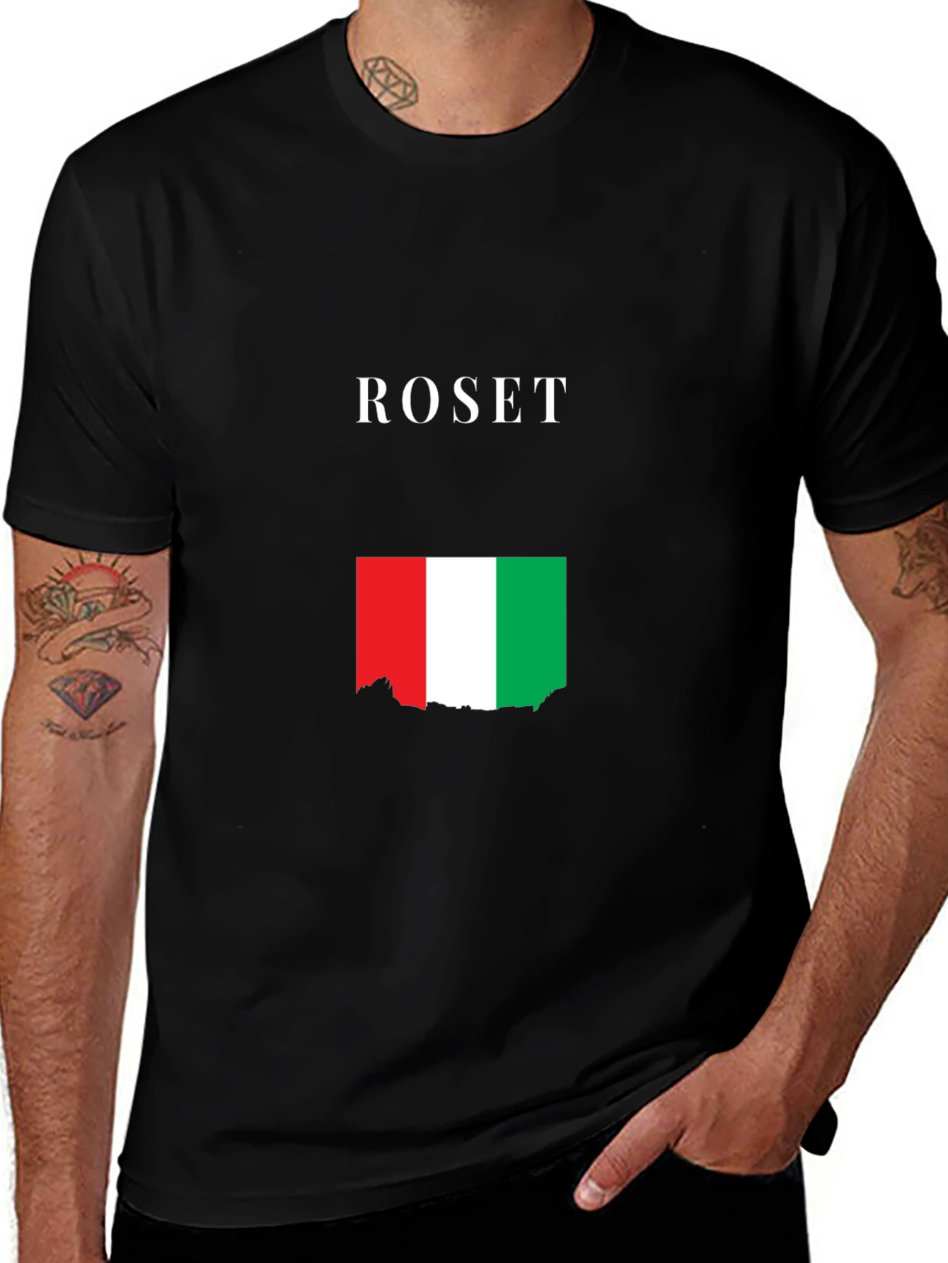 Variant 9 of ROSET Italy Flag Graphic Tee - Black Cotton Blend