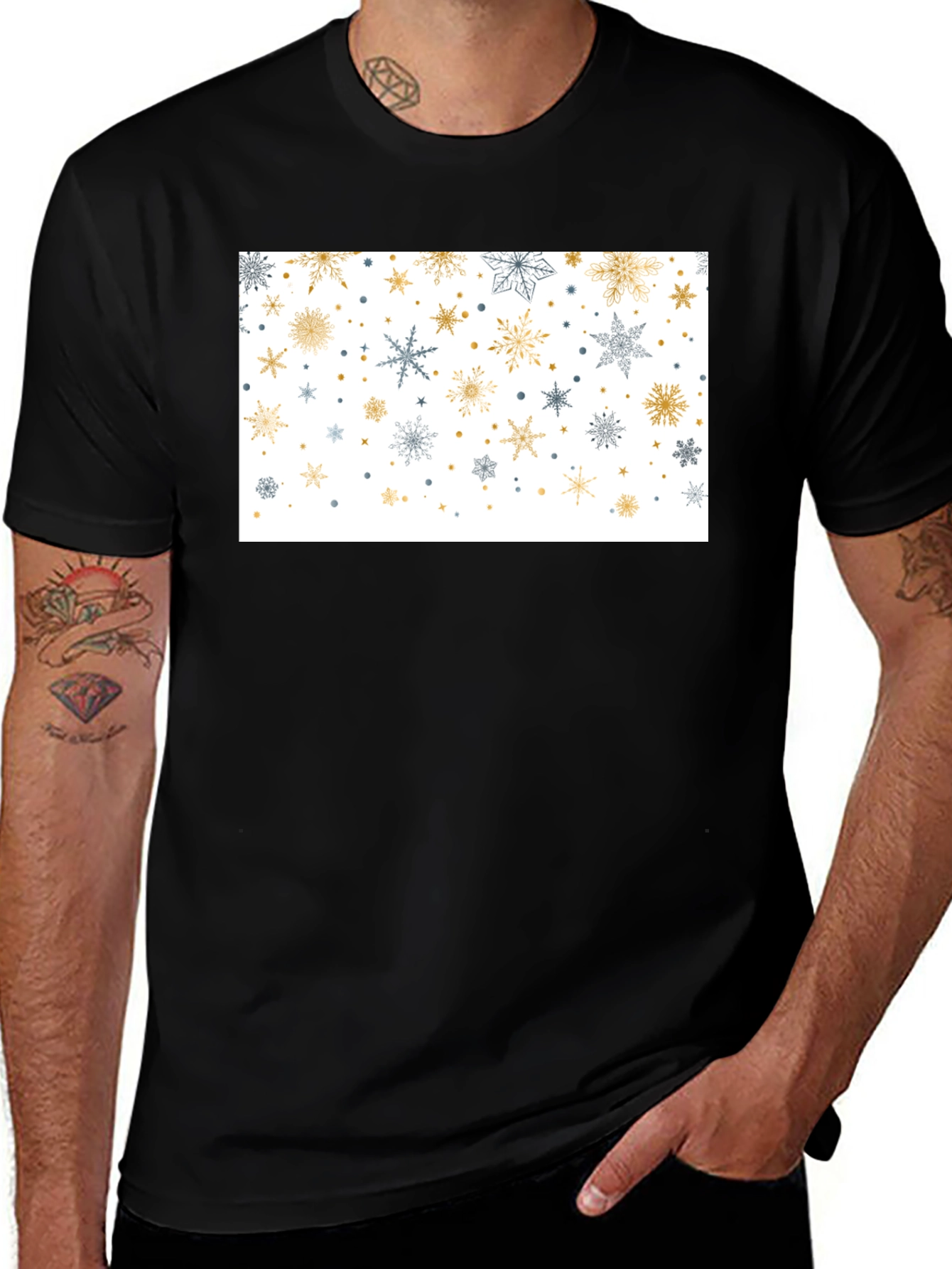 Variant 24 of Snowflake Pattern Black T-Shirt