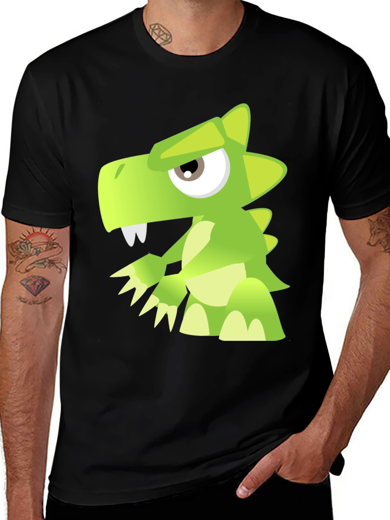 Variant 20 of Cool Cartoon Dinosaur Graphic Print Black T-Shirt