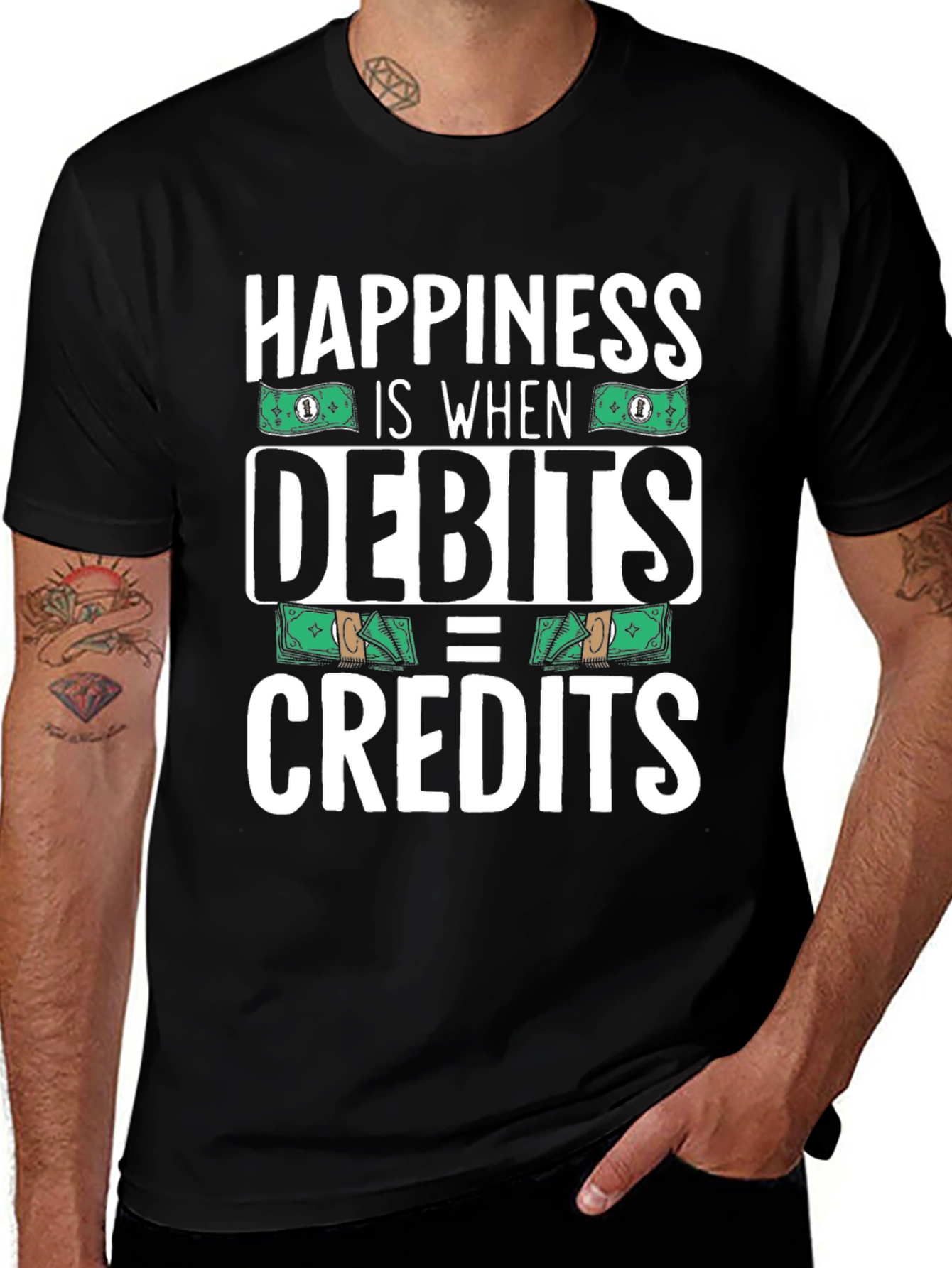 Variant 8 of Happiness is When Debits = Credits Funny Accounting T-Shirt