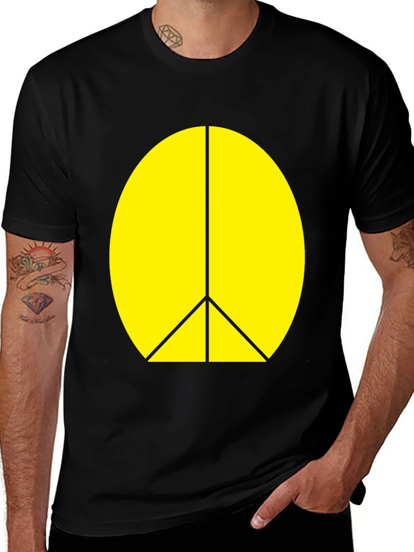 Variant 10 of Yellow Peace Sign Graphic T-Shirt - Black