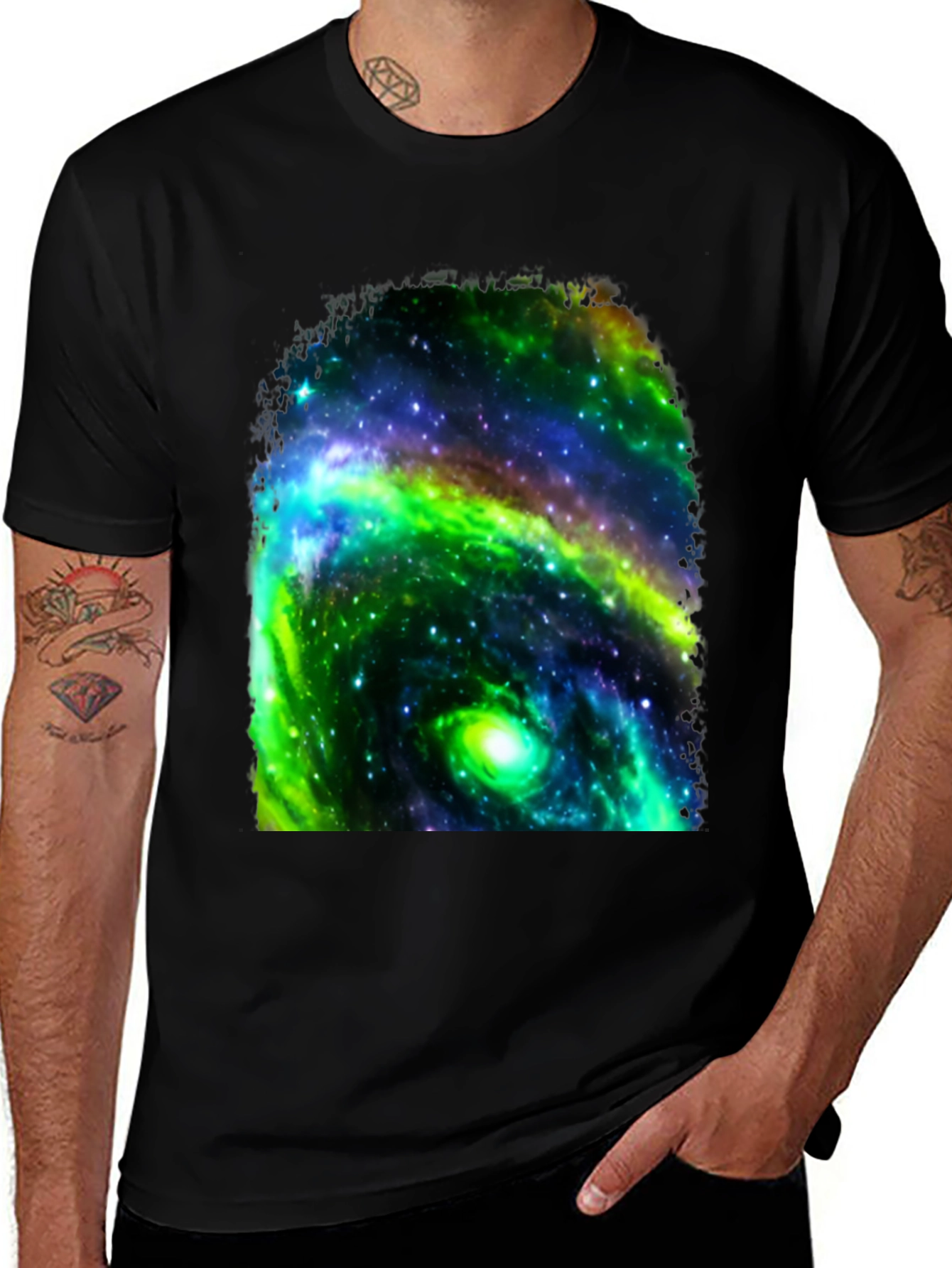 Galaxy Vortex Graphic Tee - Men's Black T-Shirt
