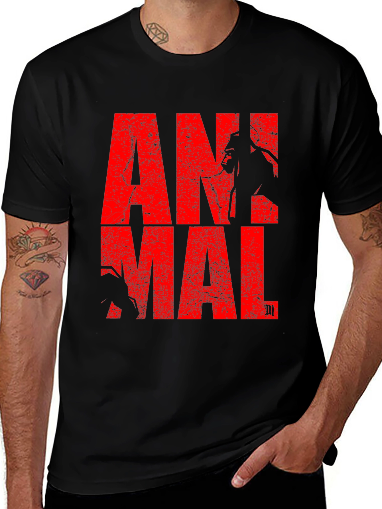 Animal Graphic Tee - Red Print on Black