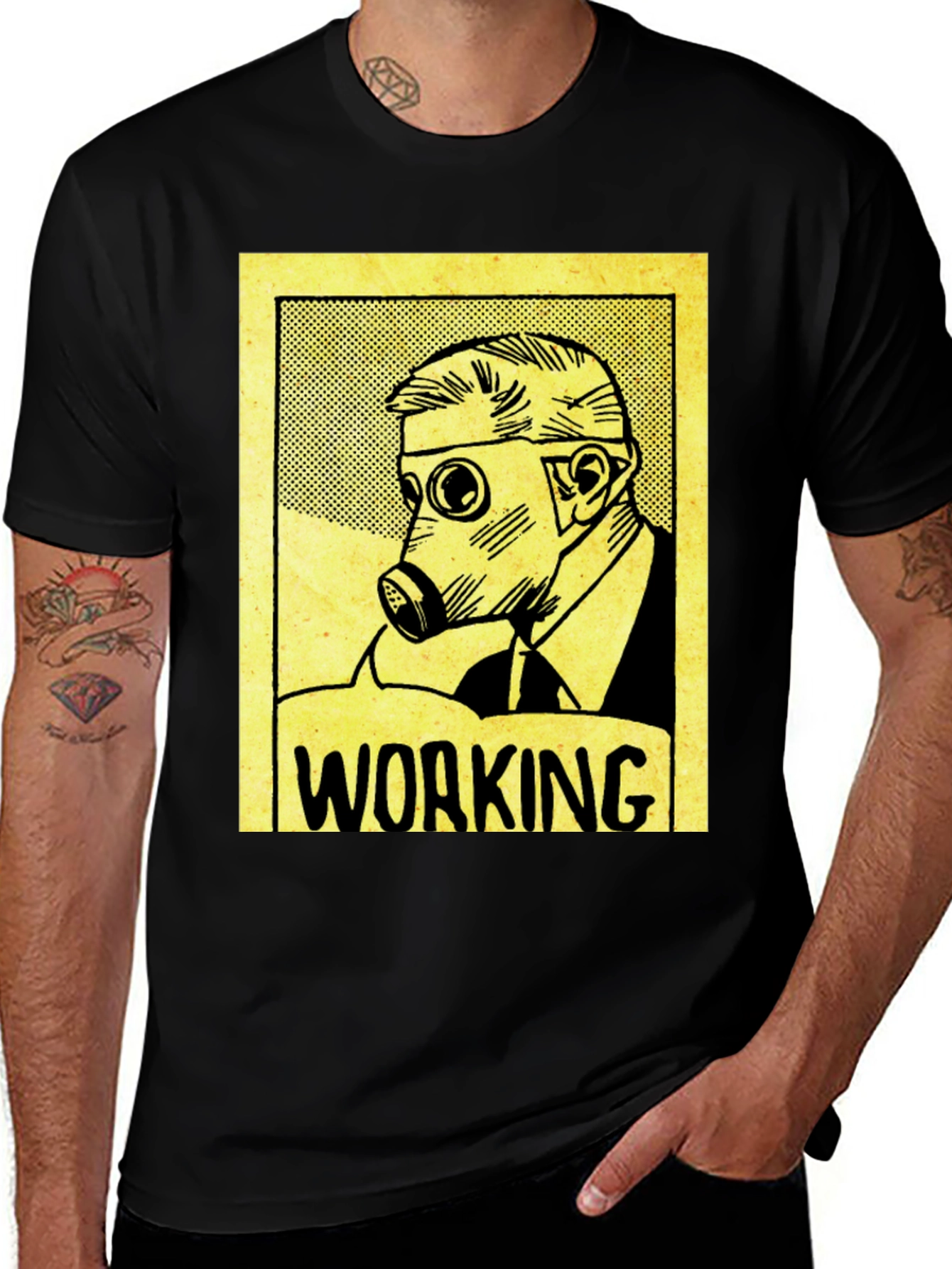 Variant 5 of Working Man Gas Mask Graphic Tee - Black