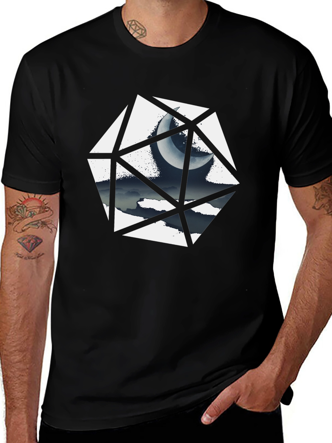 D20 Moon Black T-Shirt - Role Playing Gamer Tee