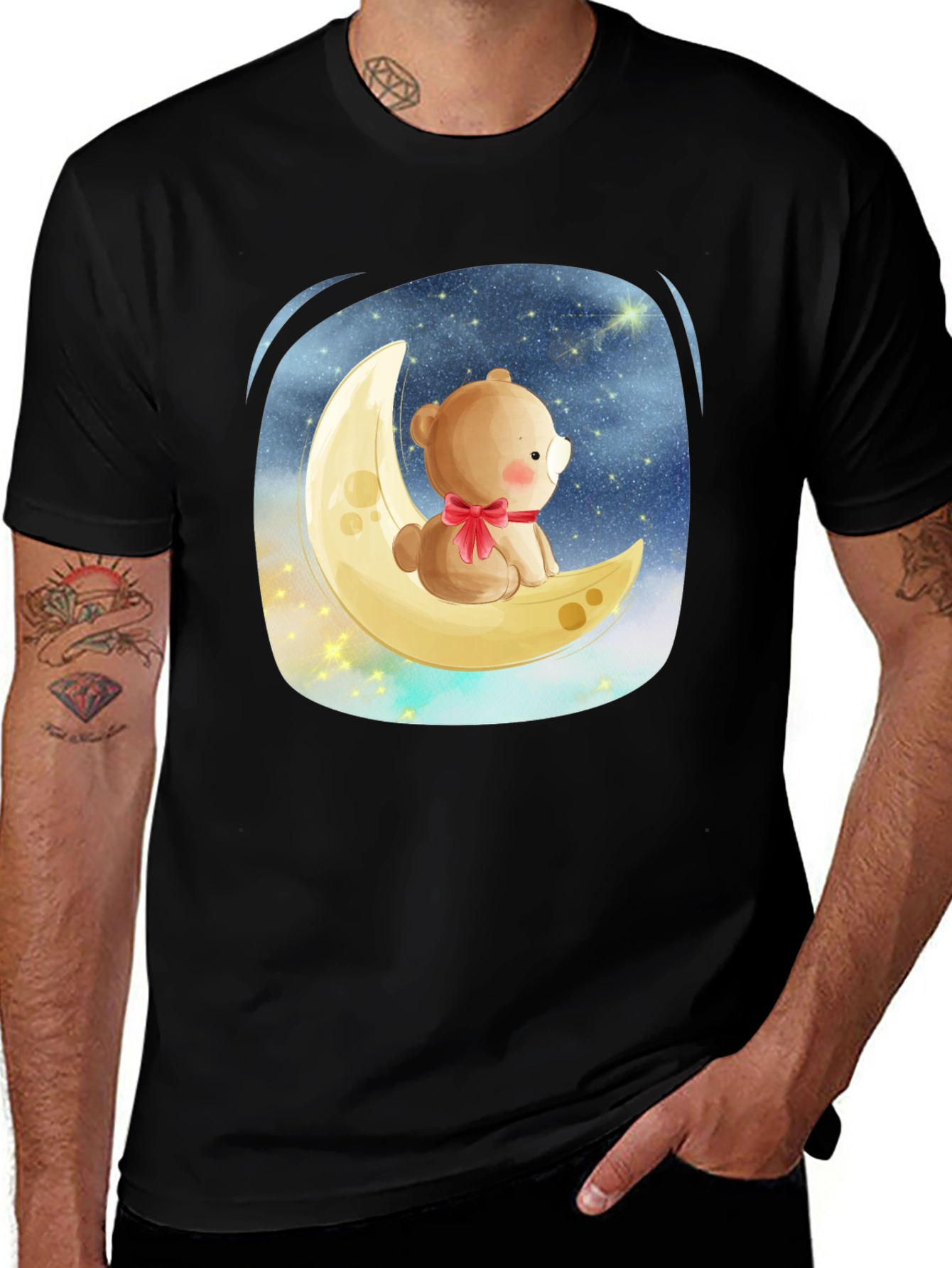 Variant 4 of Cute Bear on Moon Graphic Tee
