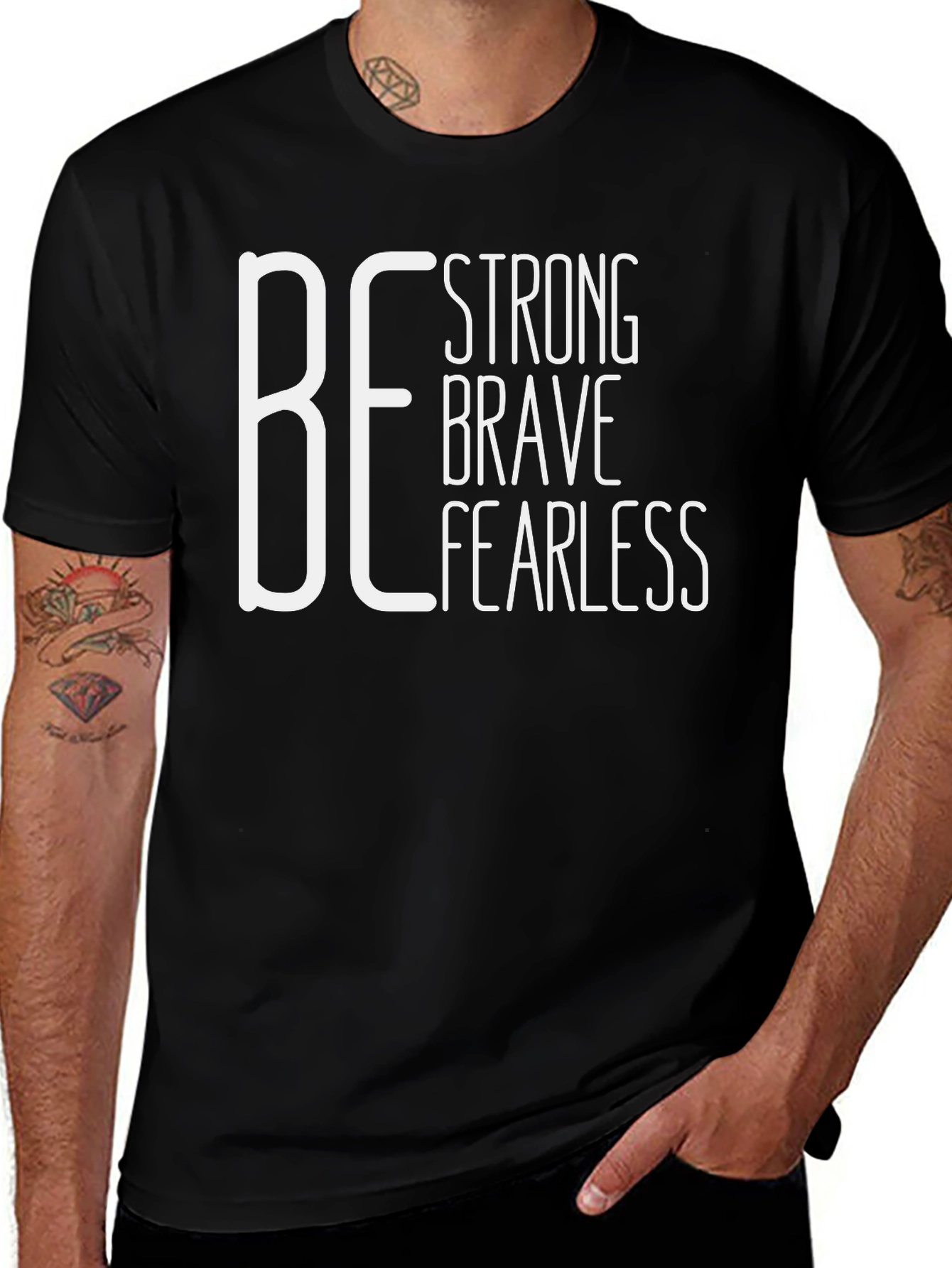 Variant 4 of Be Strong Brave Fearless Black Graphic Tee