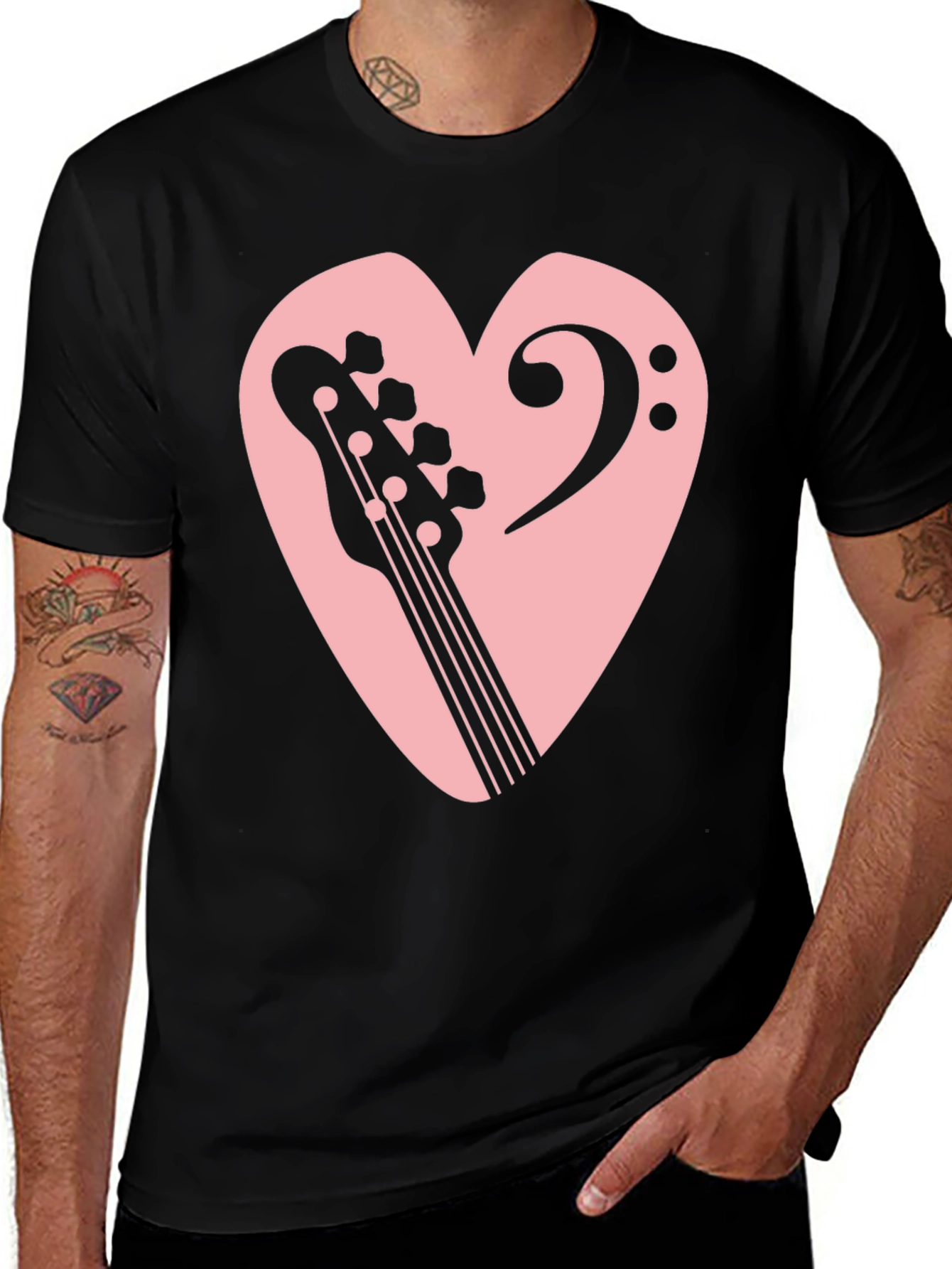 Variant 15 of Bass Guitar Heart Tee - Music Lover's Black T-Shirt