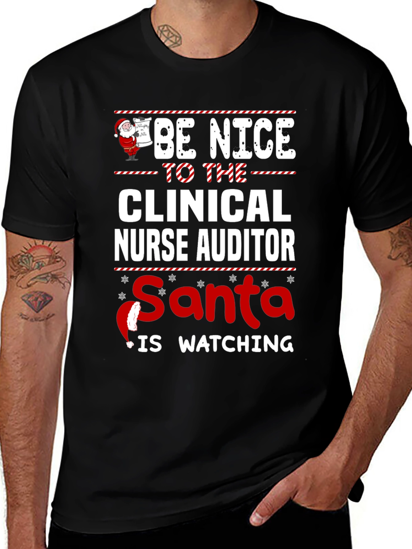 Variant 20 of Funny Clinical Nurse Auditor Santa Watching Christmas T-Shirt