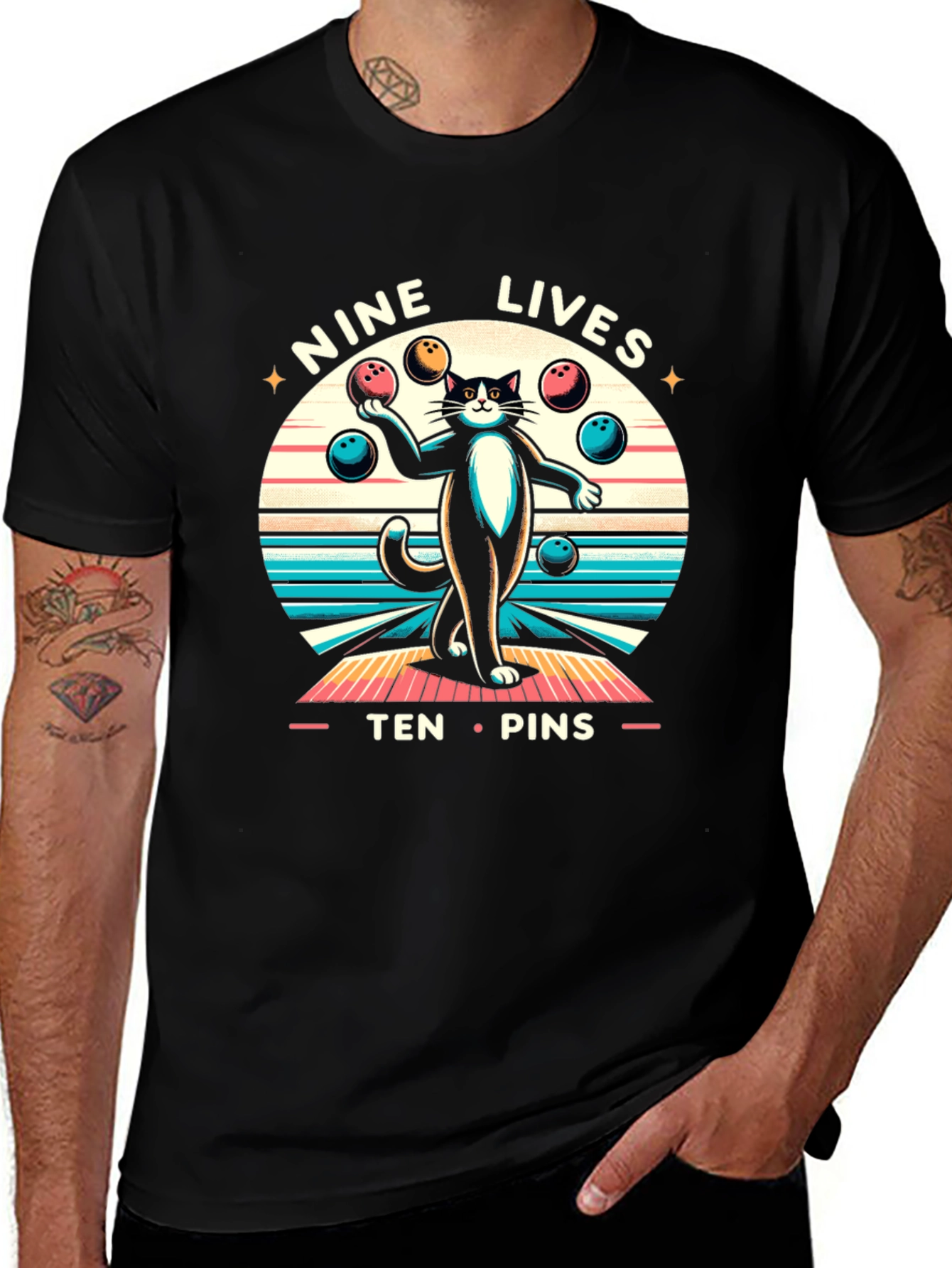 Variant 12 of Nine Lives Ten Pins Cat Bowling T-Shirt