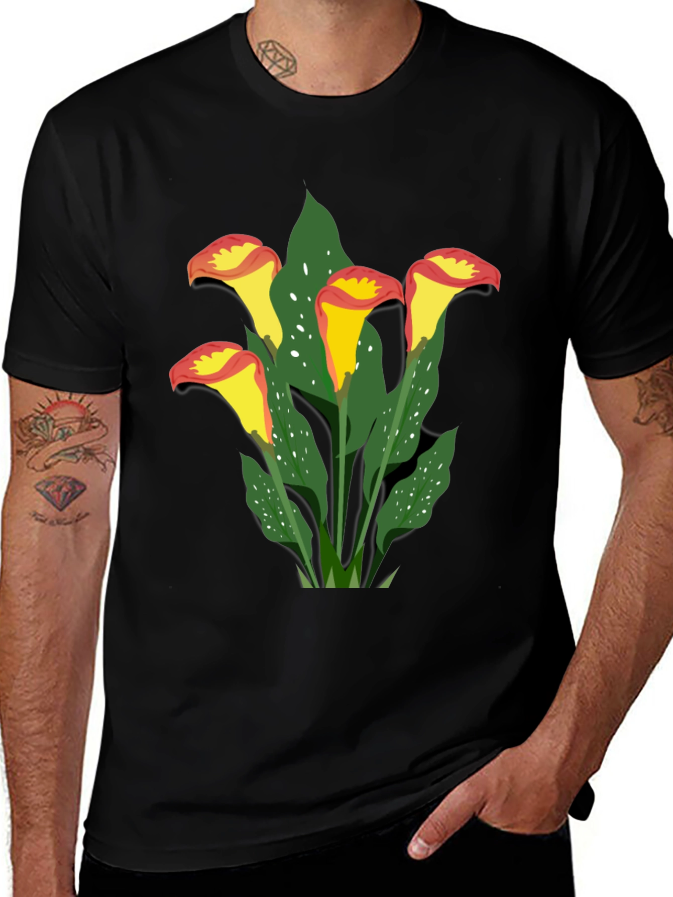 Variant 23 of Calla Lily Graphic Tee - Black Cotton T-Shirt