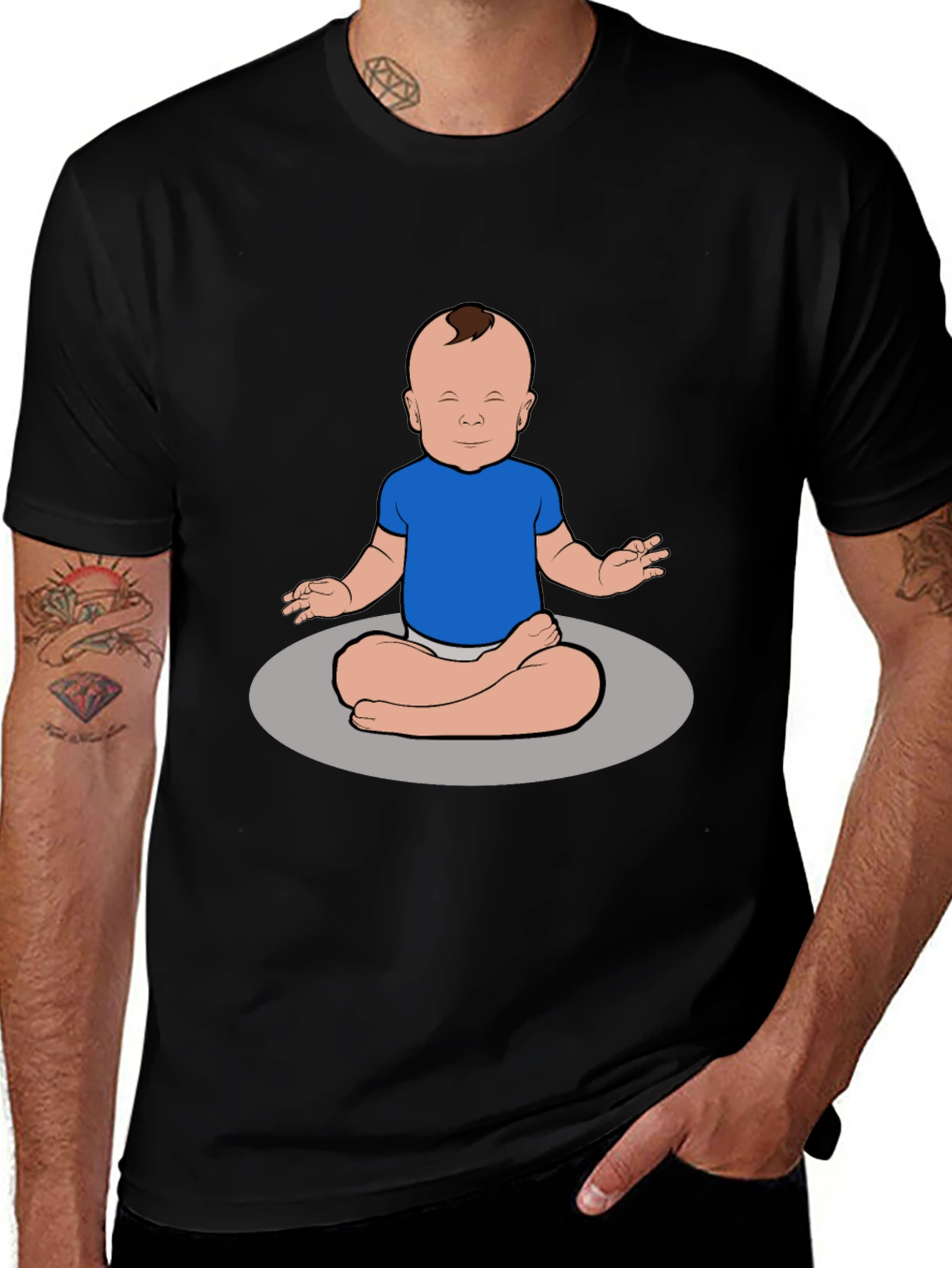 Zen Baby Black T-Shirt - Meditating Infant Design