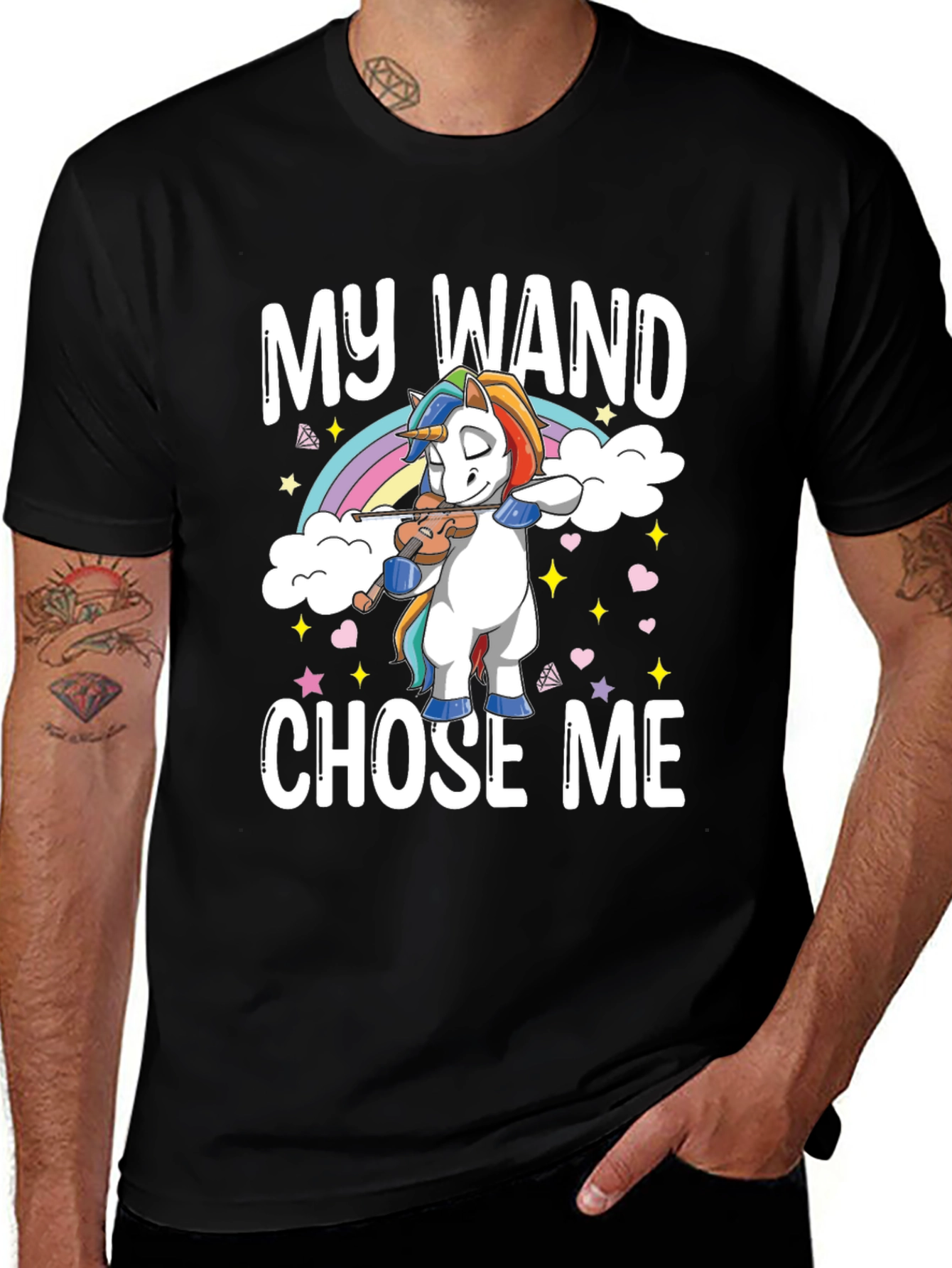 Variant 17 of My Wand Chose Me Unicorn T-Shirt - Black
