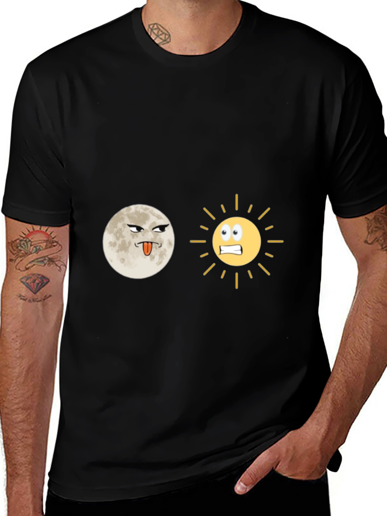 Variant 16 of Funny Moon & Sun Graphic Black T-Shirt
