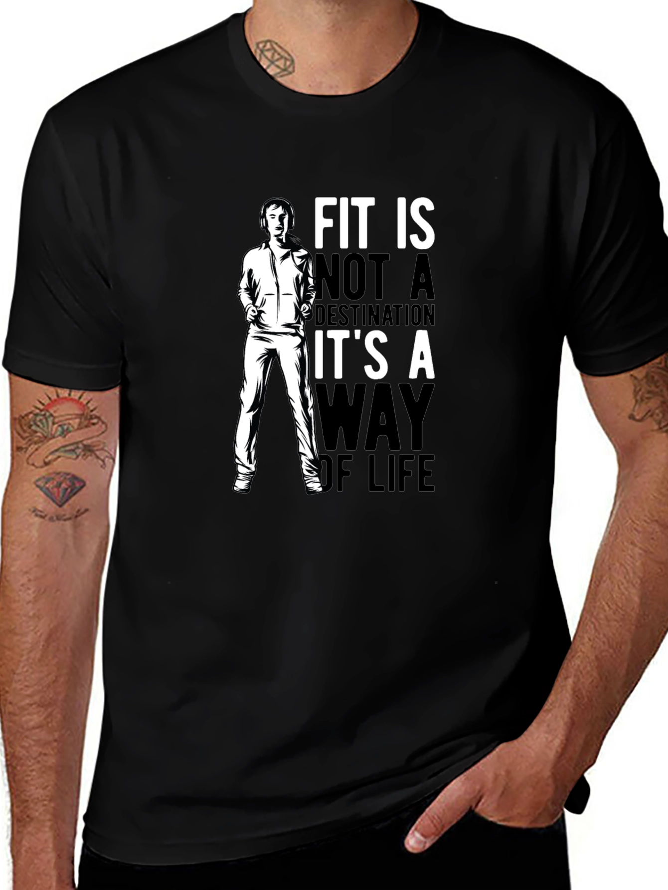 Variant 30 of Fit is a Way of Life Graphic T-Shirt - Men's Black Tee