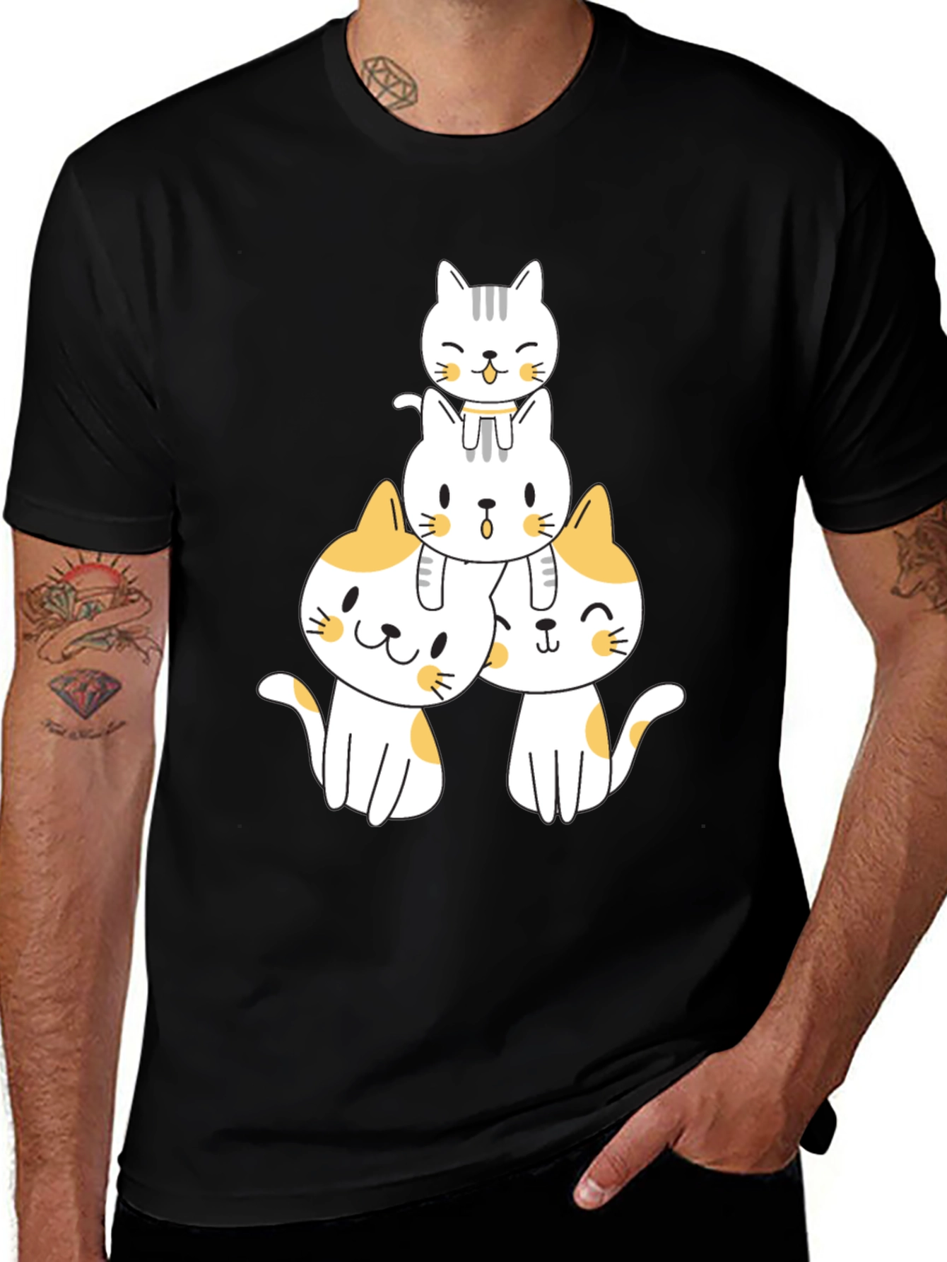 Variant 6 of Cute Stacked Cats Graphic T-Shirt