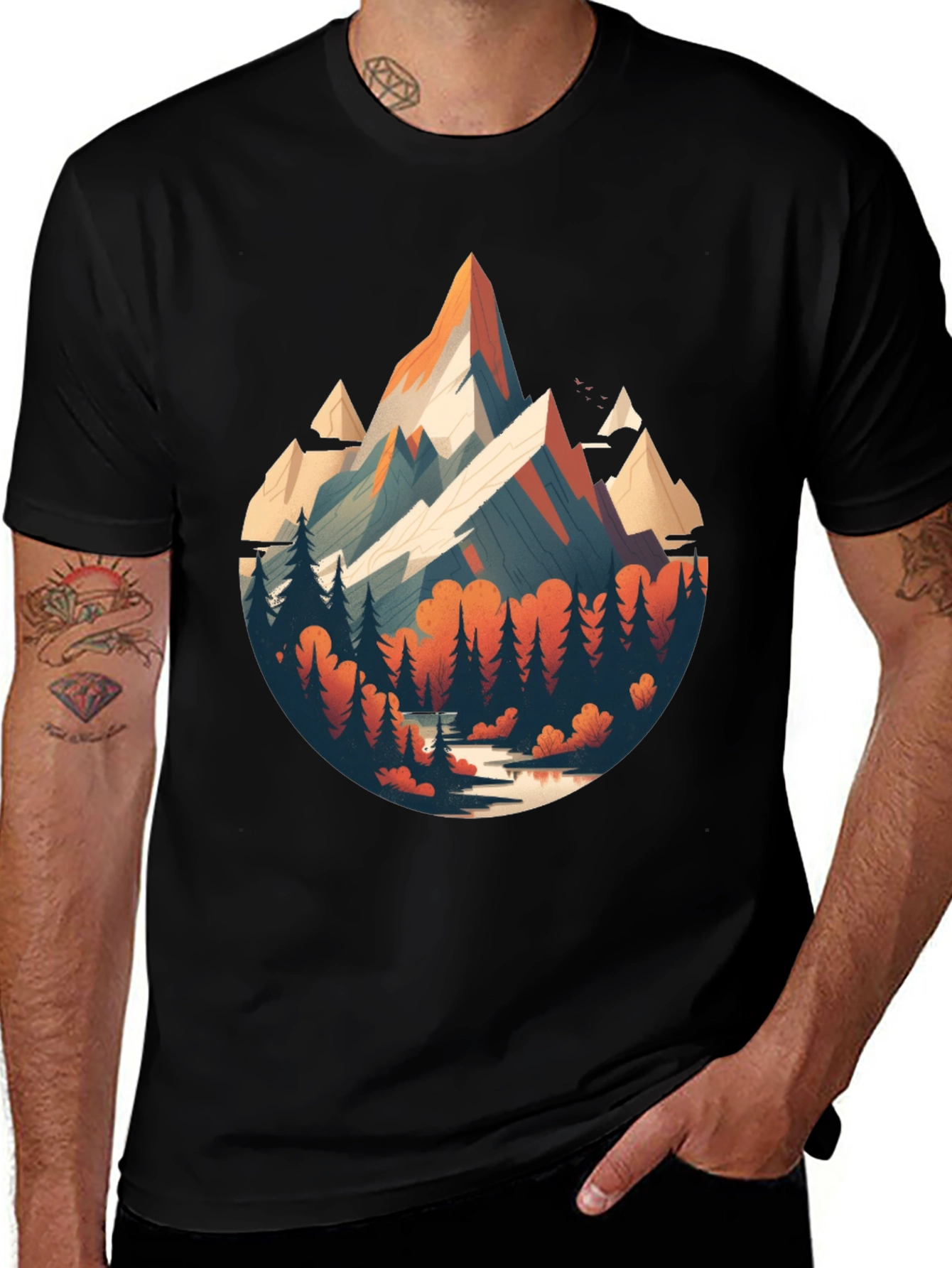 Variant 2 of Mountain Scene Graphic Black T-Shirt