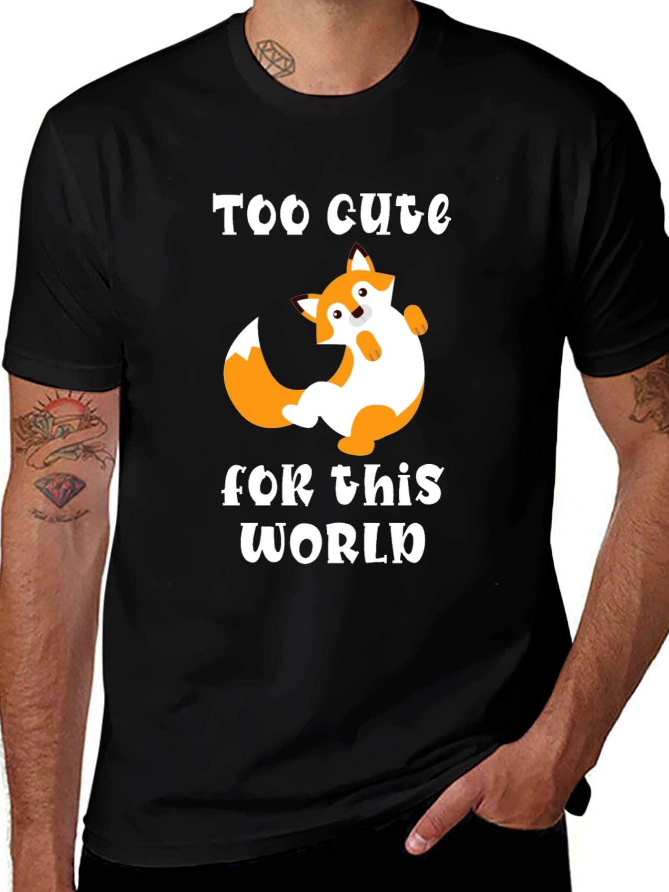Black Cute Fox Graphic Tee - Too Cute For This World T-Shirt main image