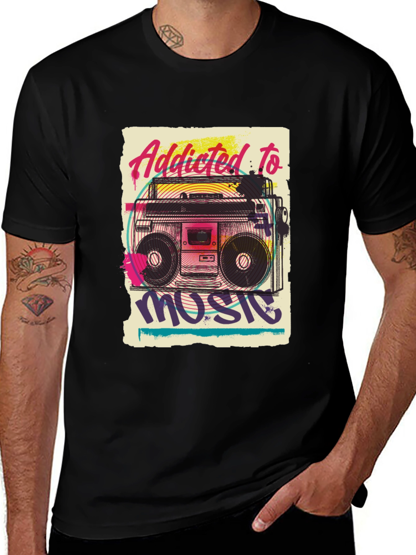 Black Addicted to Music Graphic Tee main image