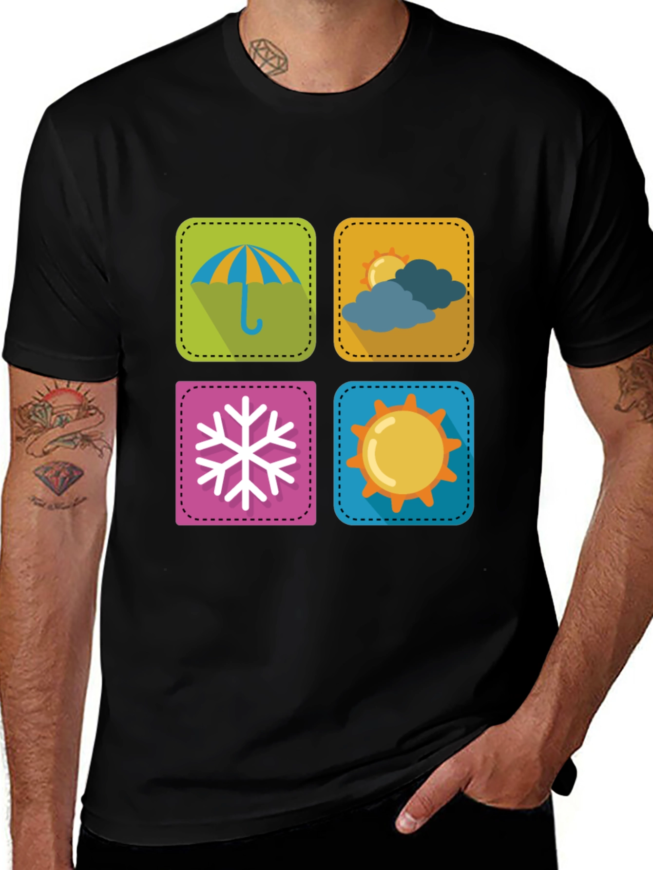 Variant 14 of Weather Icon Graphic Print Black T-Shirt