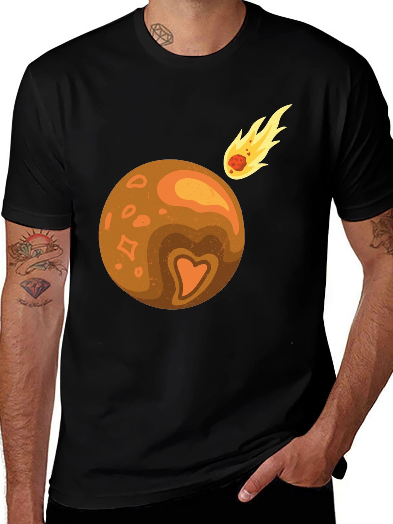 Variant 30 of Planet & Comet Graphic Tee - Black Cotton Blend