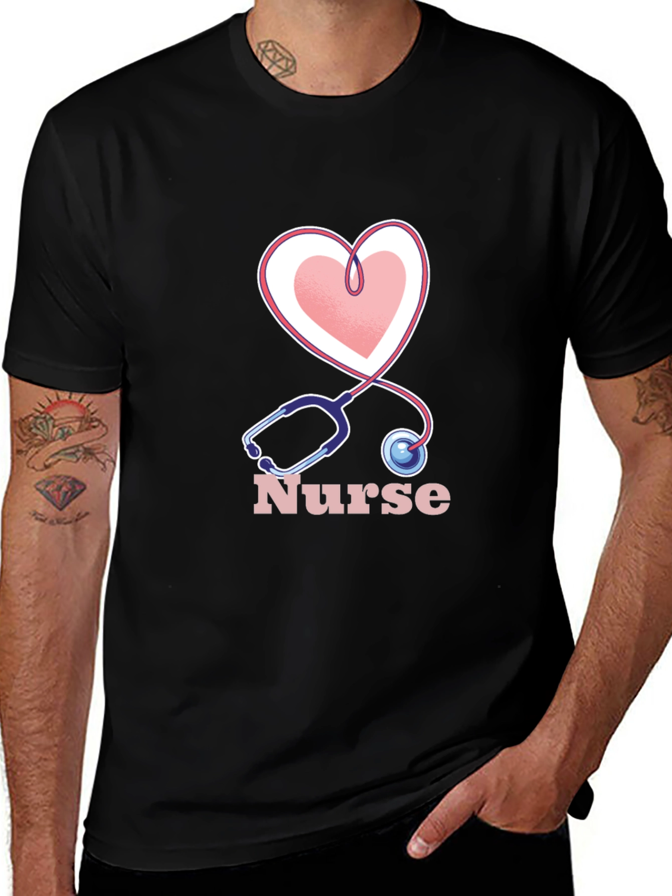 Variant 14 of Nurse Heart Stethoscope Black T-Shirt