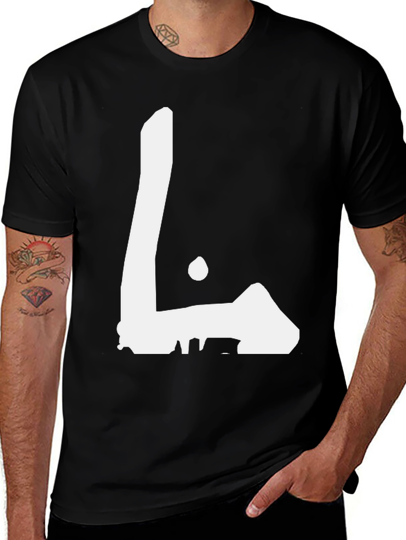 Variant 27 of Men's Black T-Shirt with White Graphic Letter L