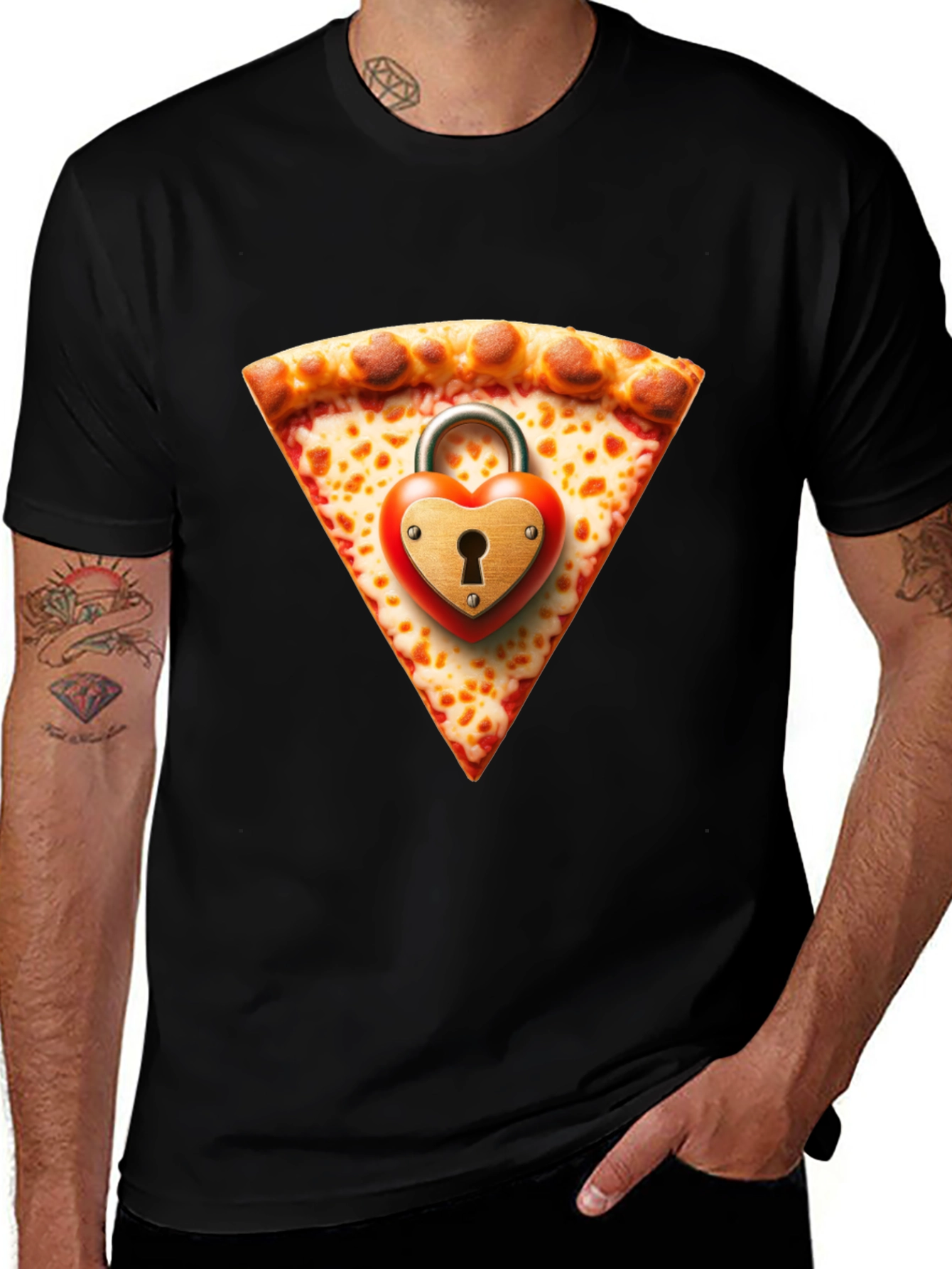 Variant 20 of Pizza My Heart T-Shirt - Foodie Love Lock Tee
