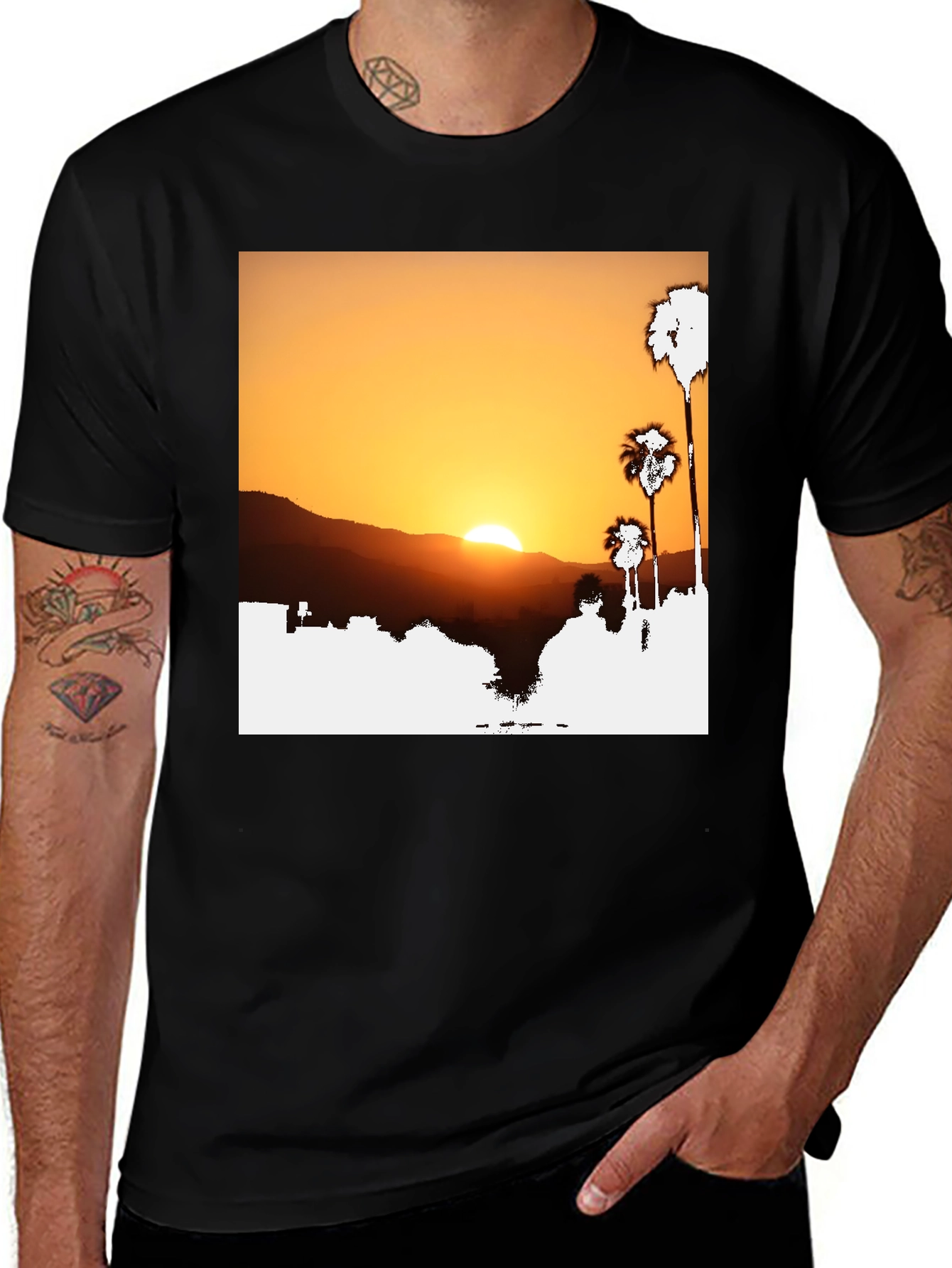 Variant 26 of Sunset Palm Tree Graphic Tee - Black