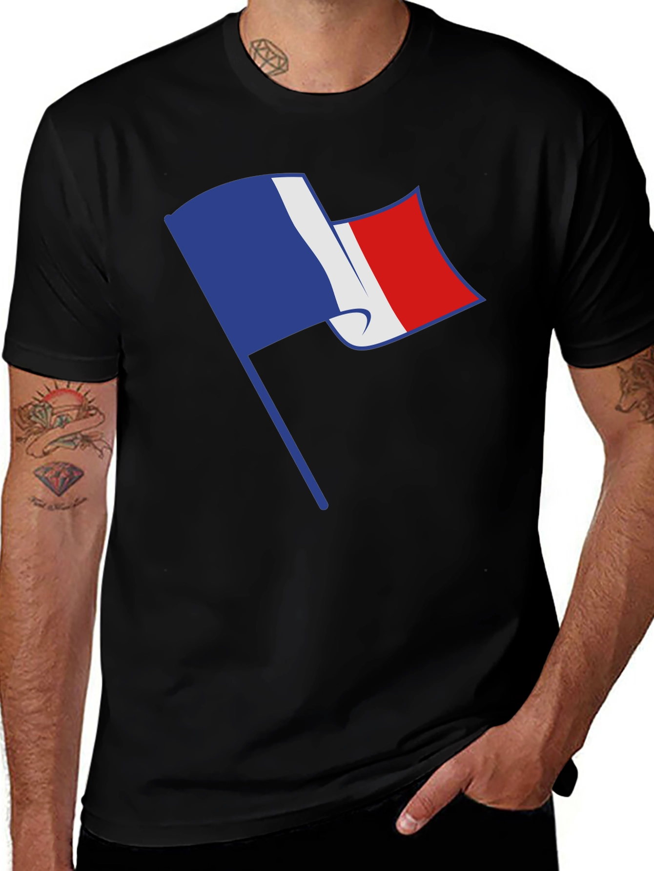 French Flag Graphic T-Shirt - Black Casual Tee
