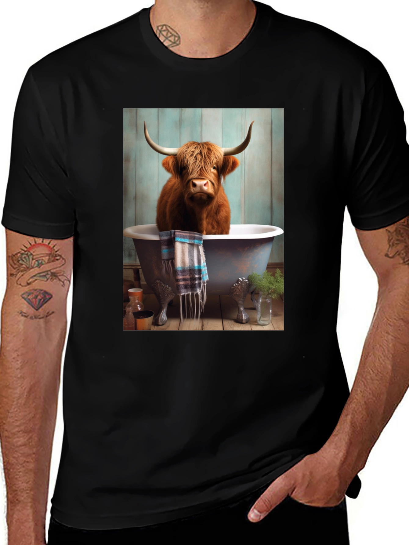 Variant 29 of Highland Cow in Bathtub T-Shirt
