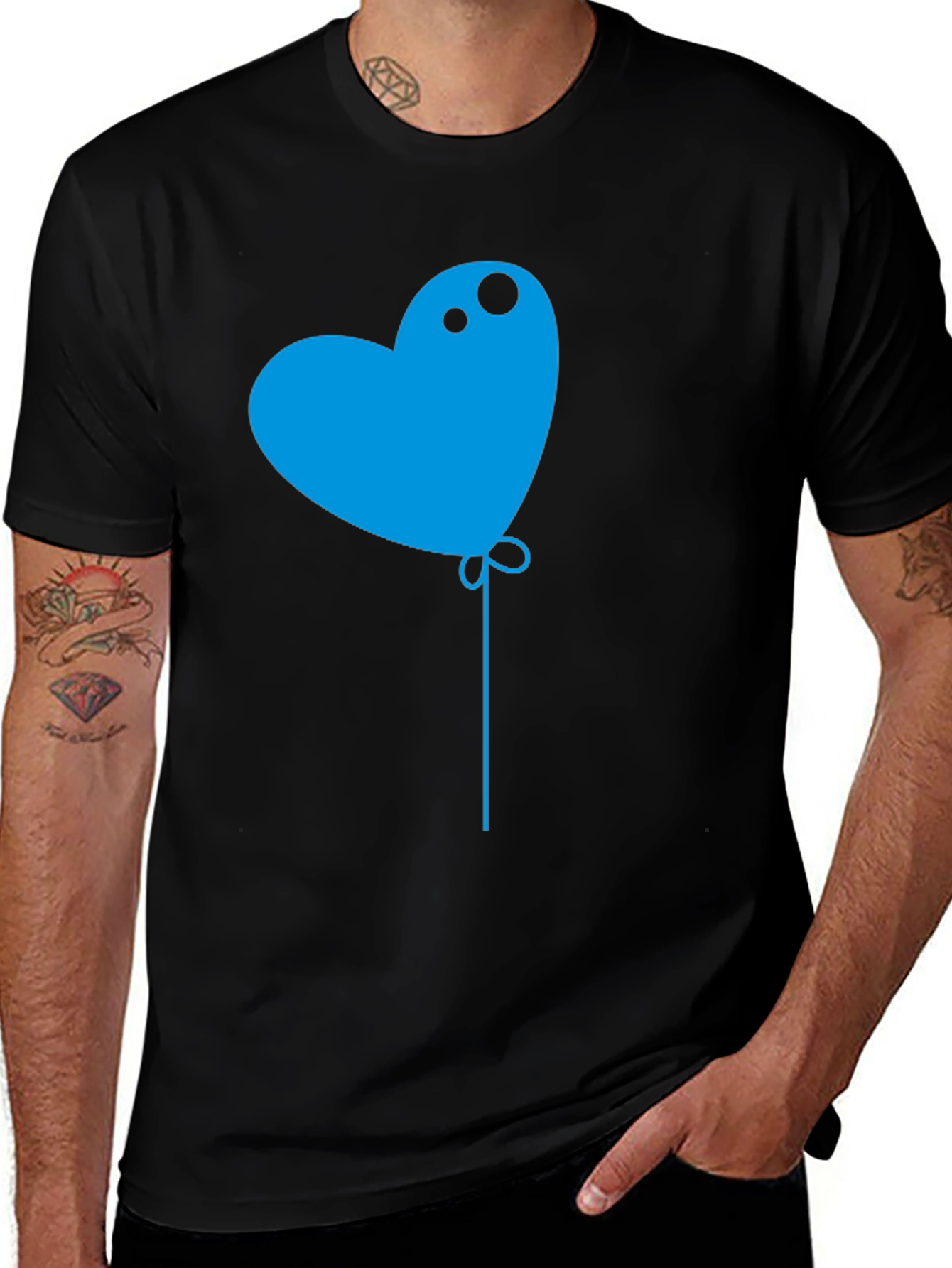 Variant 21 of Heart Balloon Graphic Tee - Men's Black T-Shirt