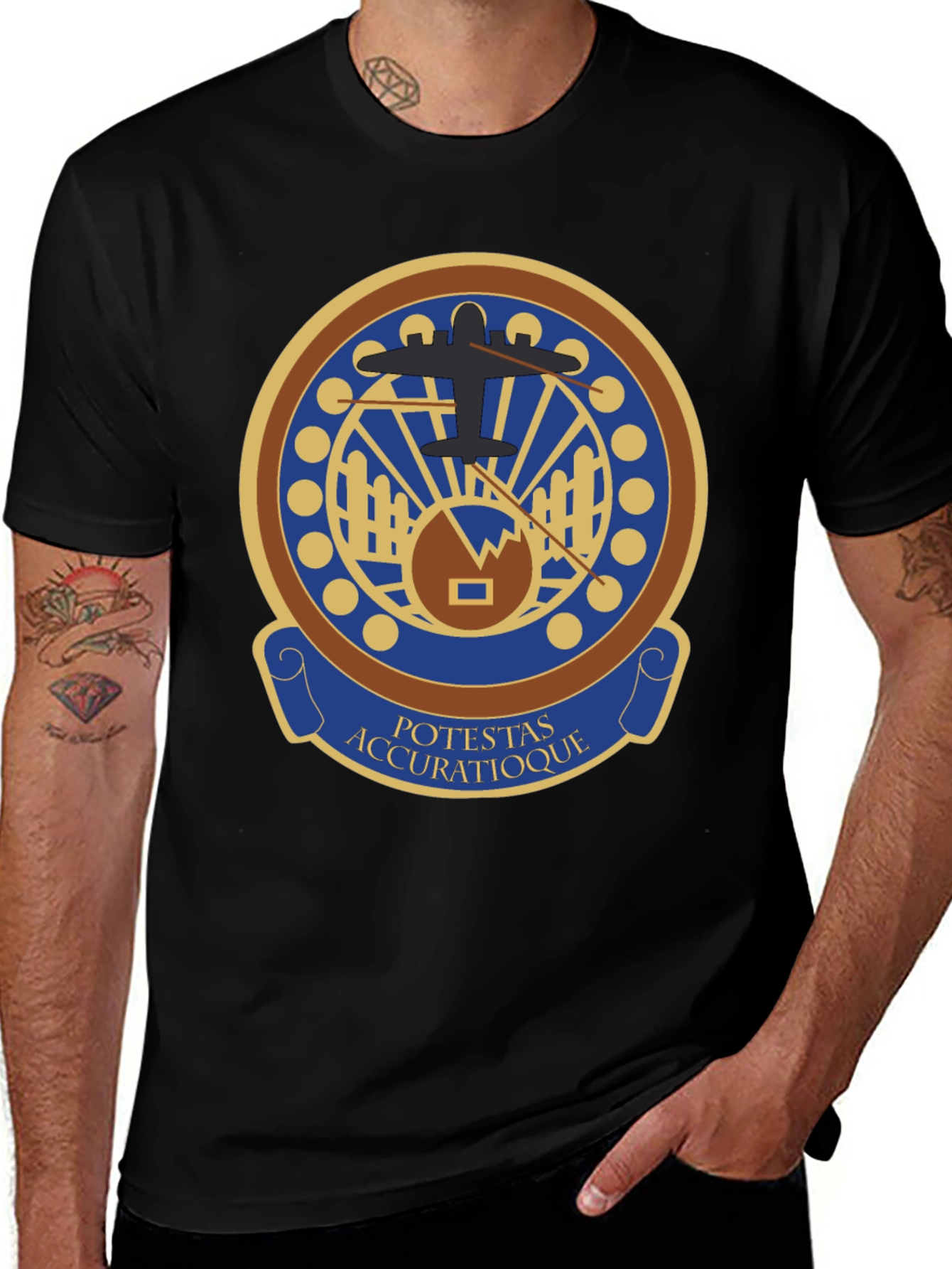 Variant 13 of Vintage Airplane Crest T-Shirt - Potestas Accuratioque Design