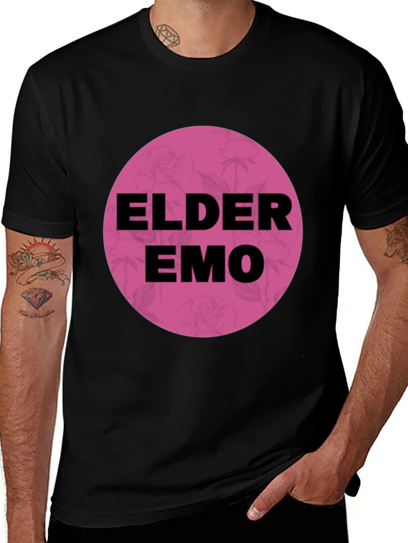 Variant 5 of Elder Emo T-Shirt - Black Cotton Blend Graphic Tee