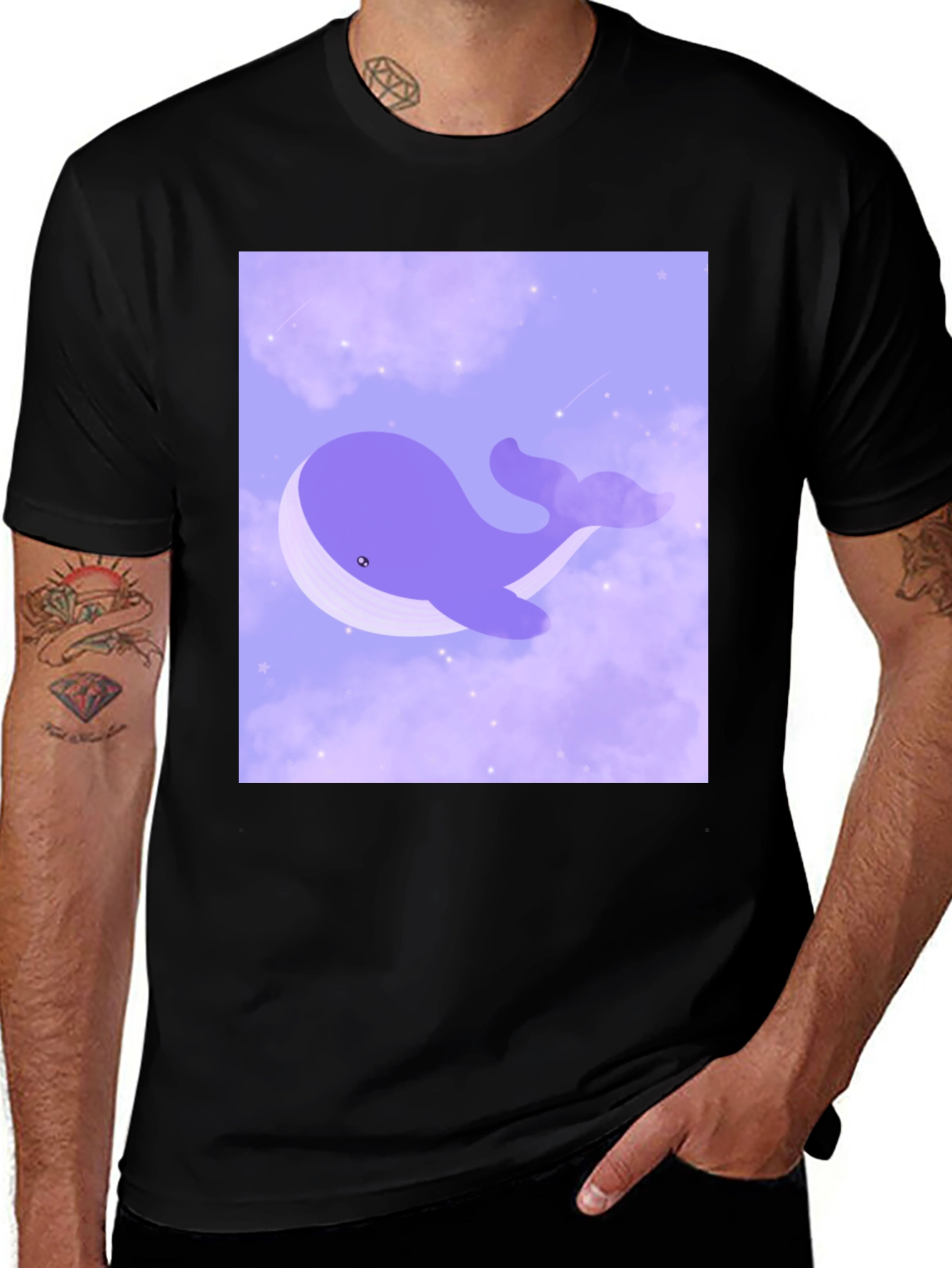 Variant 4 of Whimsical Whale in Clouds Graphic Tee - Black