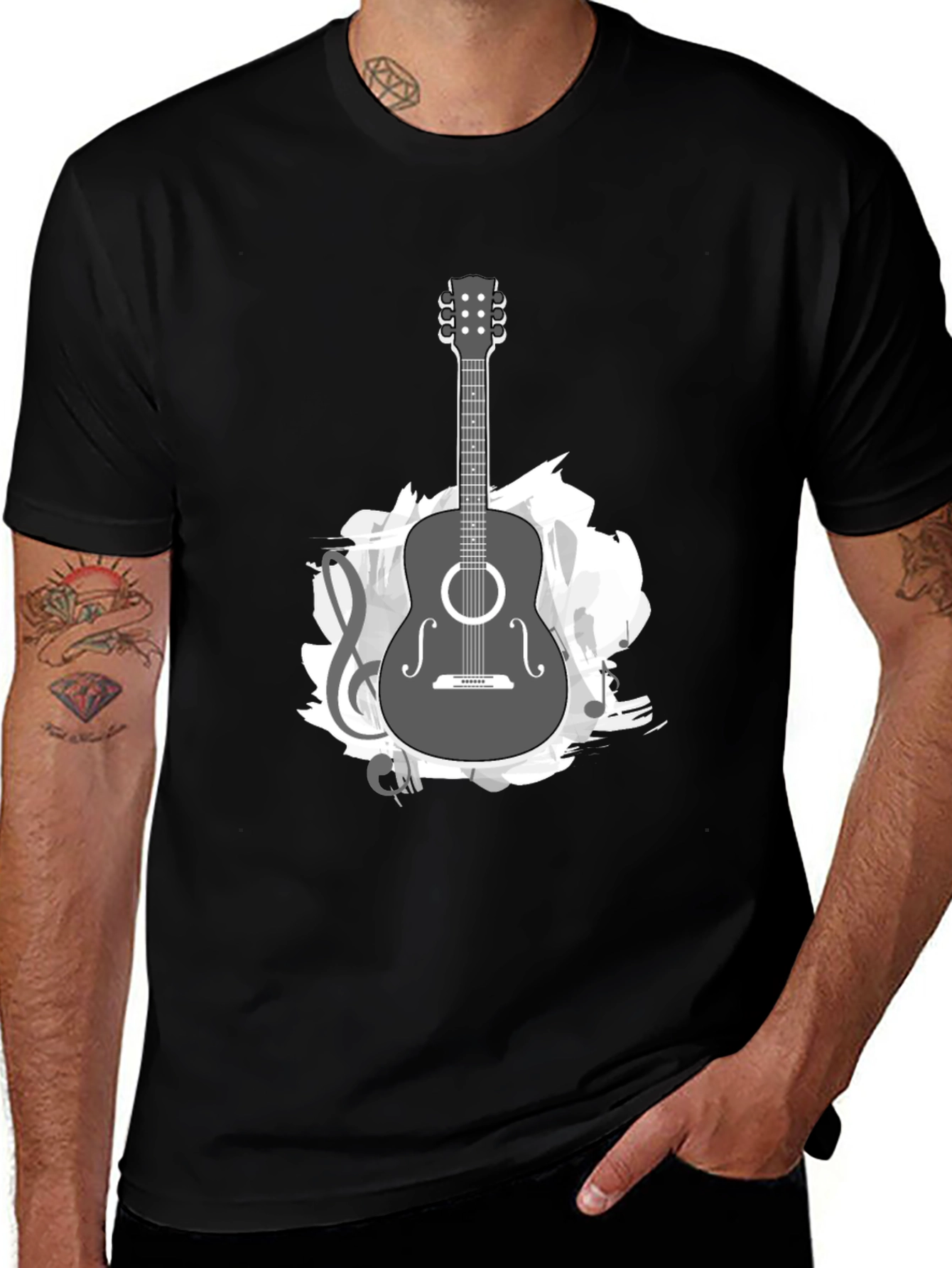 Black Guitar Music Graphic Tee - Black Cotton T-Shirt main image