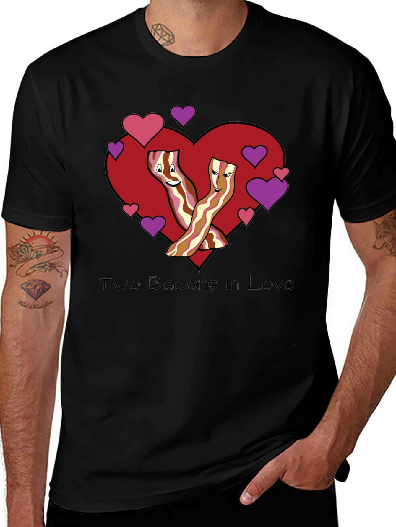 Variant 15 of Two Bacons In Love Black T-Shirt