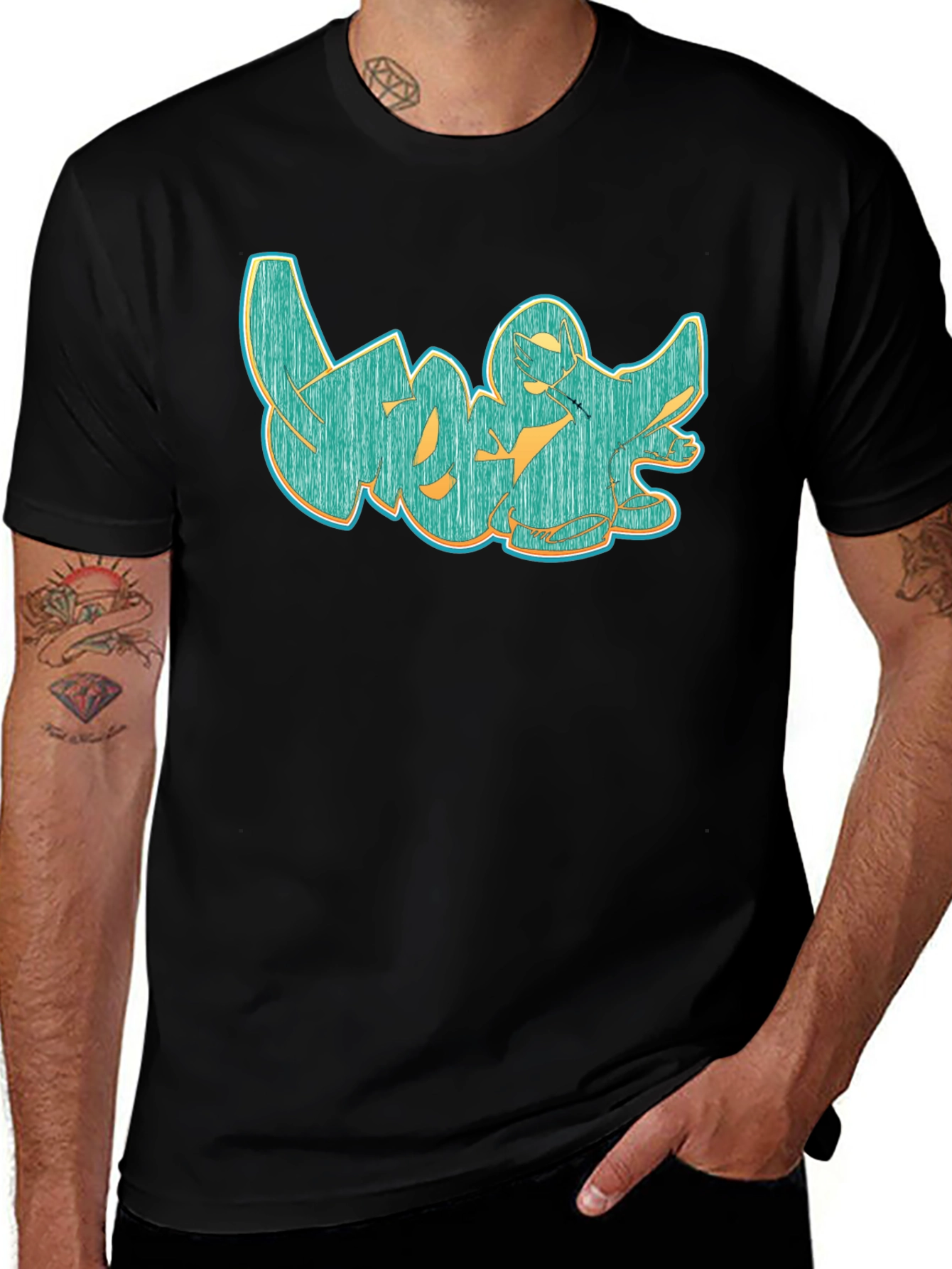 Variant 18 of Graffiti Style Graphic Tee - Cool Casual Black T-Shirt