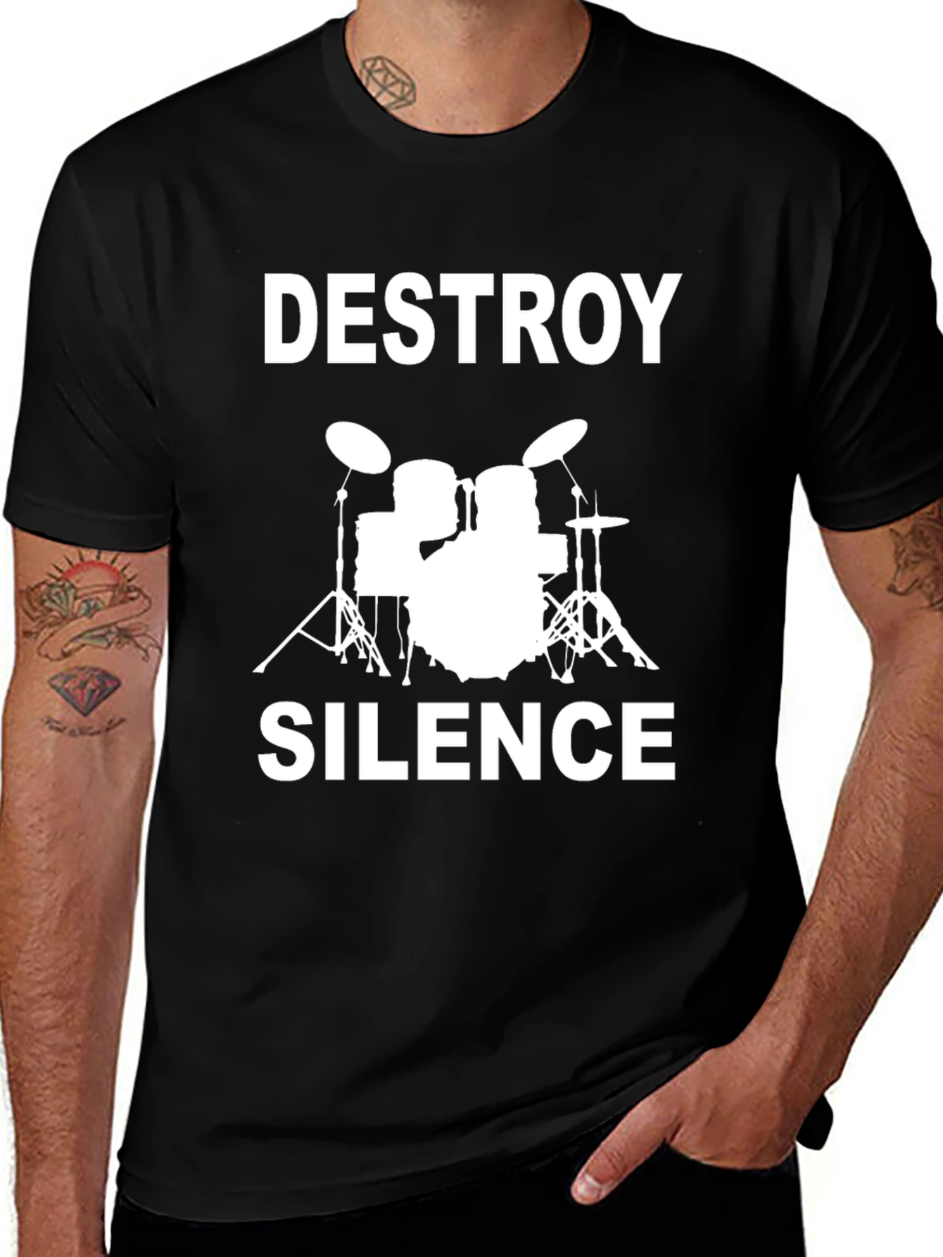 Variant 30 of Destroy Silence T-Shirt - Black Drum Set Tee