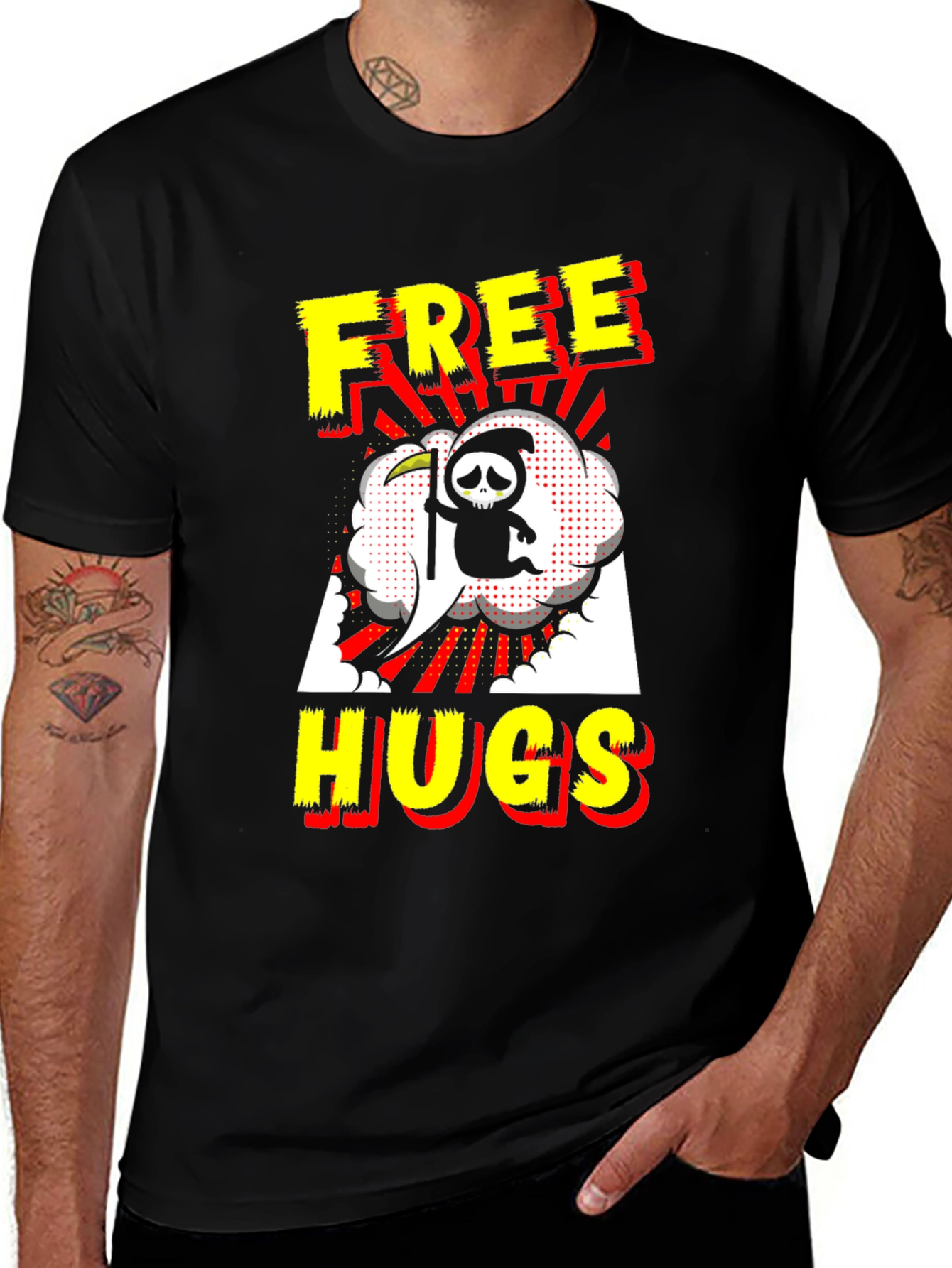 Black Free Hugs Grim Reaper Black T-Shirt main image