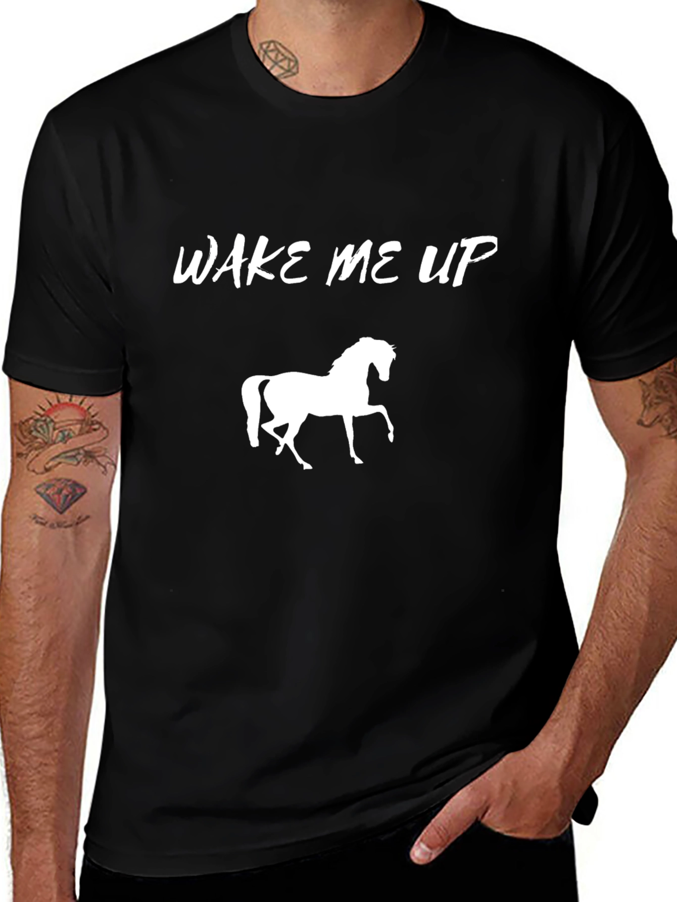 Variant 22 of Wake Me Up Horse Graphic Black T-Shirt