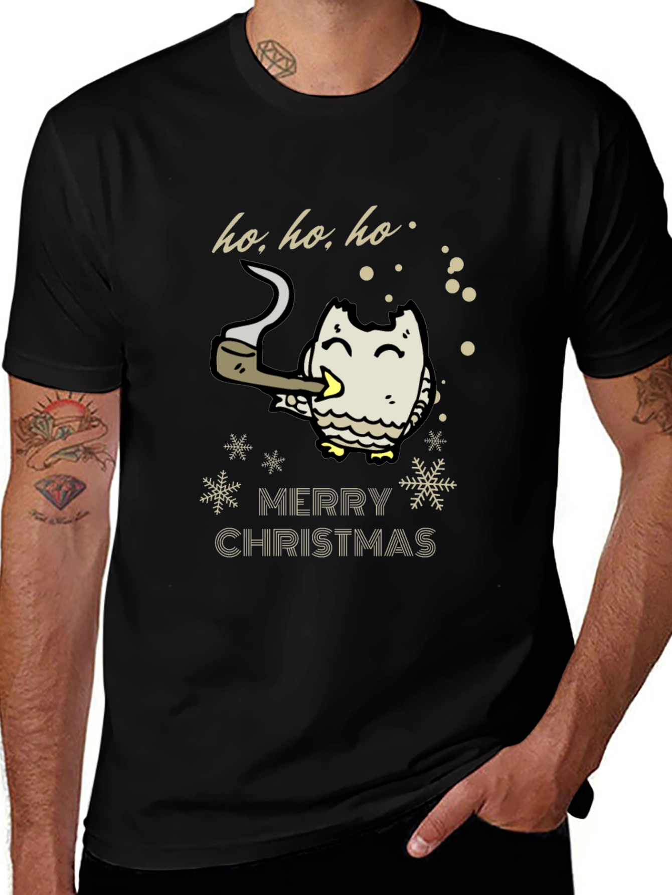 Merry Christmas Owl Smoking Pipe T-Shirt