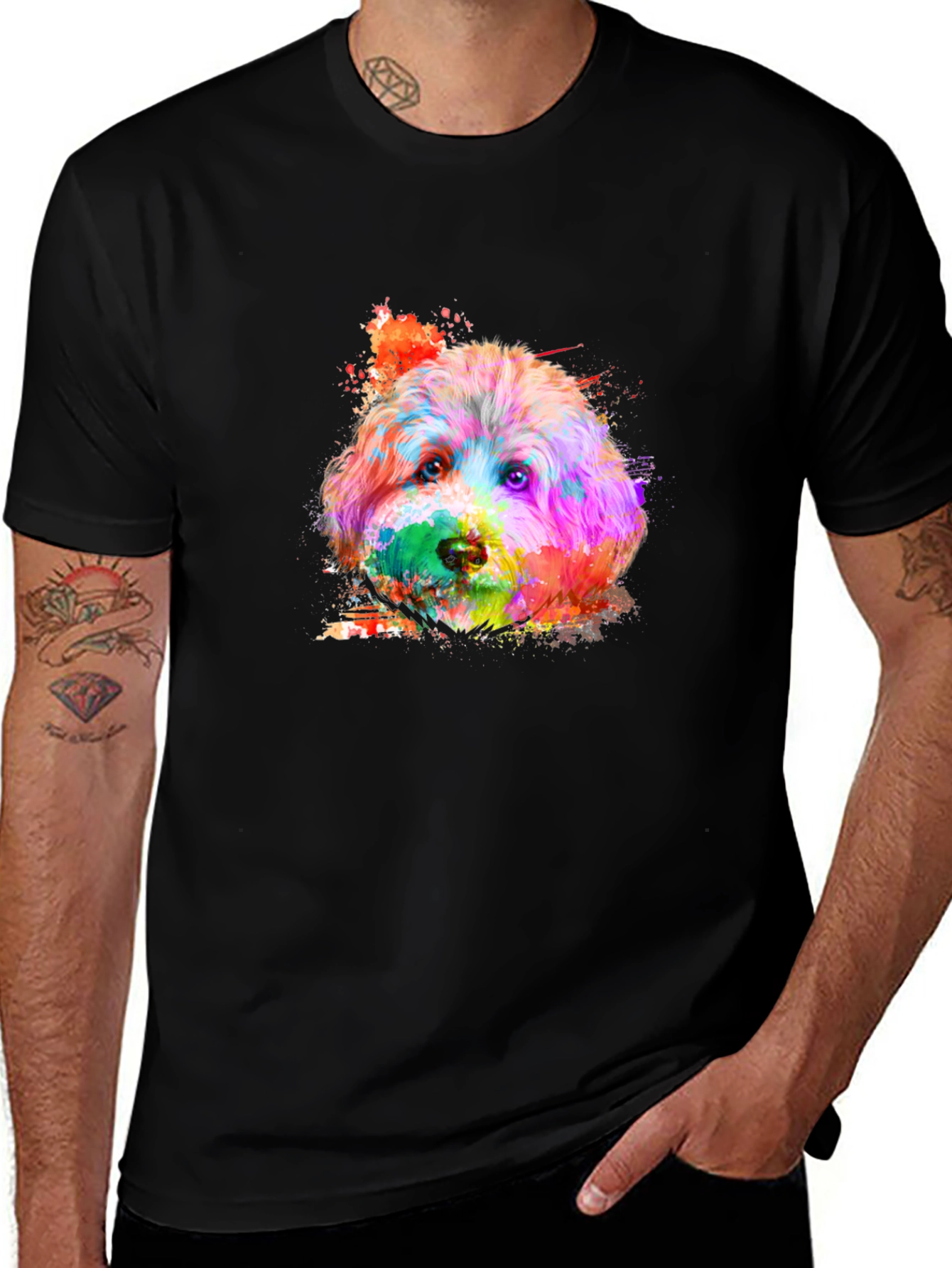 Variant 2 of Colorful Dog Watercolor T-Shirt - Black