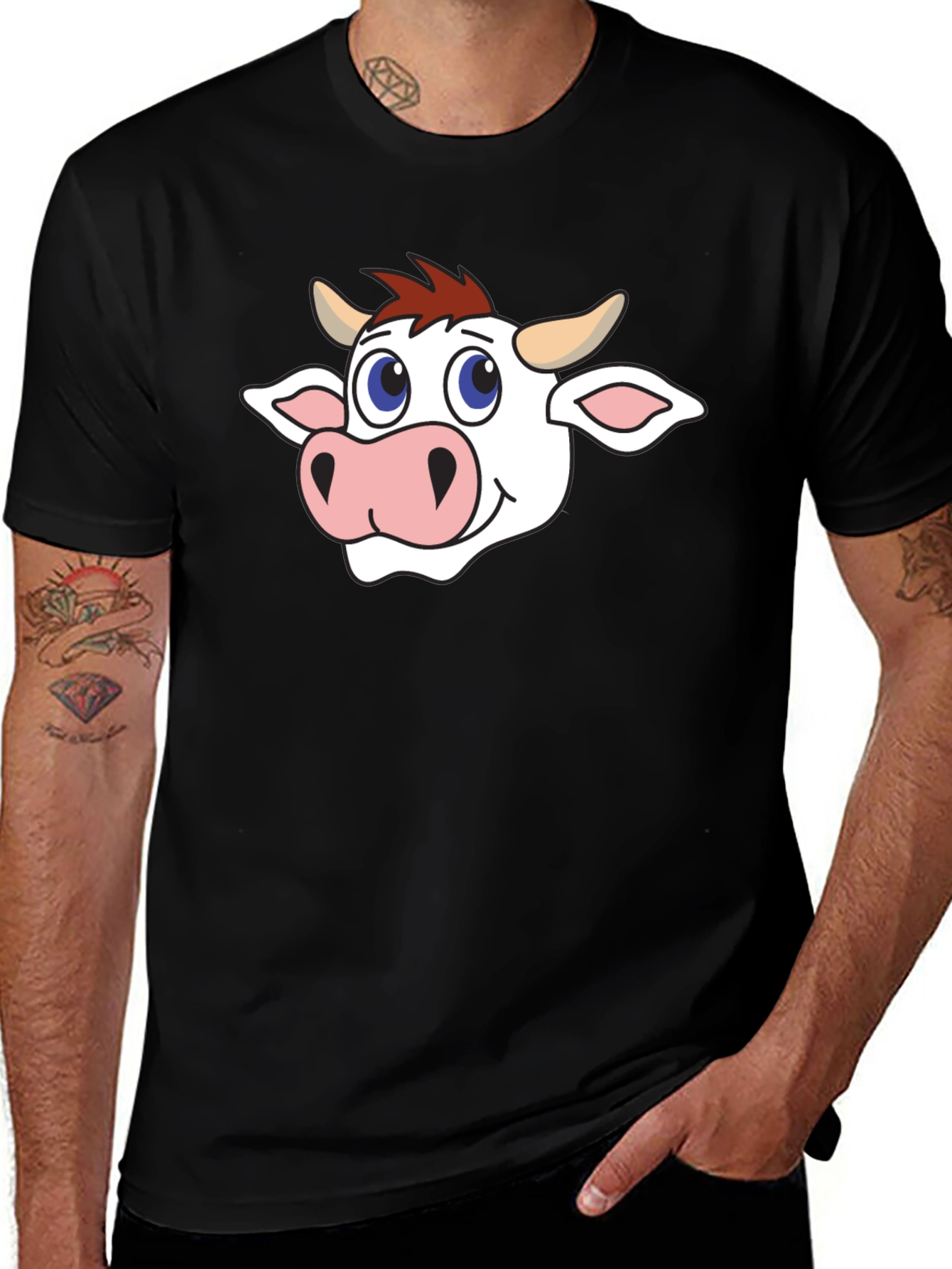 Variant 25 of Cow Cartoon Graphic Black T-Shirt