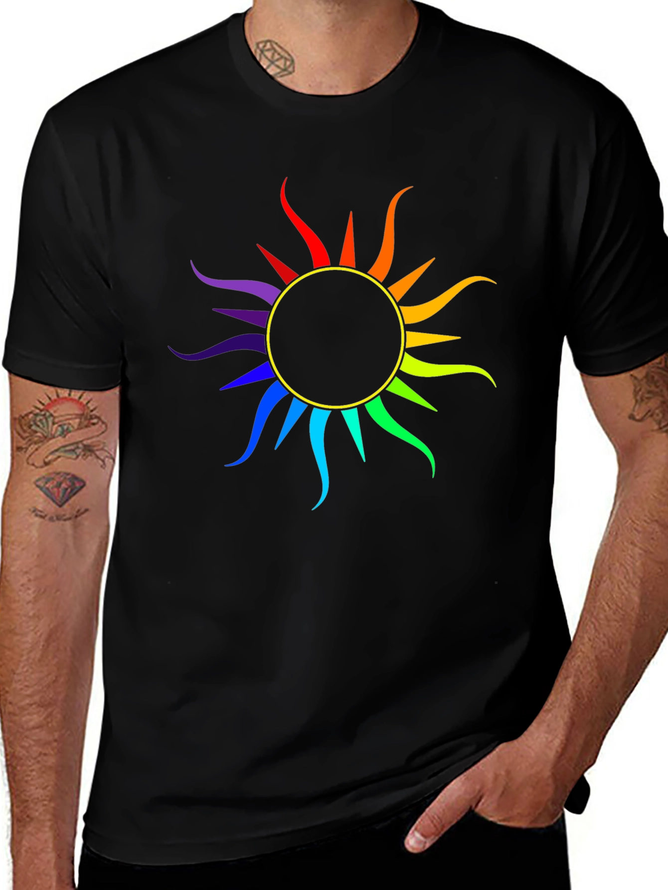 Variant 23 of Rainbow Sun Graphic Black T-Shirt